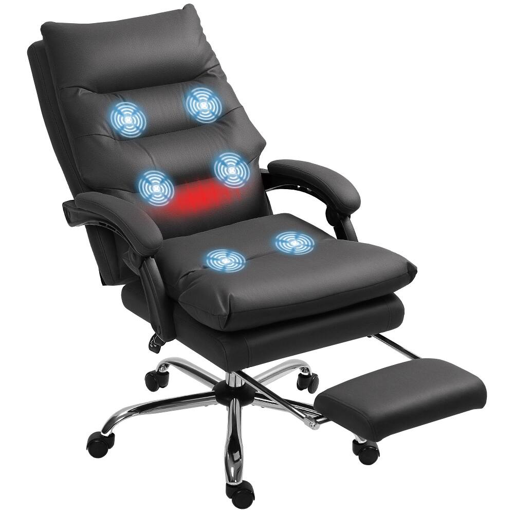 Alt View 7. Loheer - Loheer Massage Office Chair with Heat Function and Footrest, Ergonomic Reclining Computer Desk Chair, Black - Black.