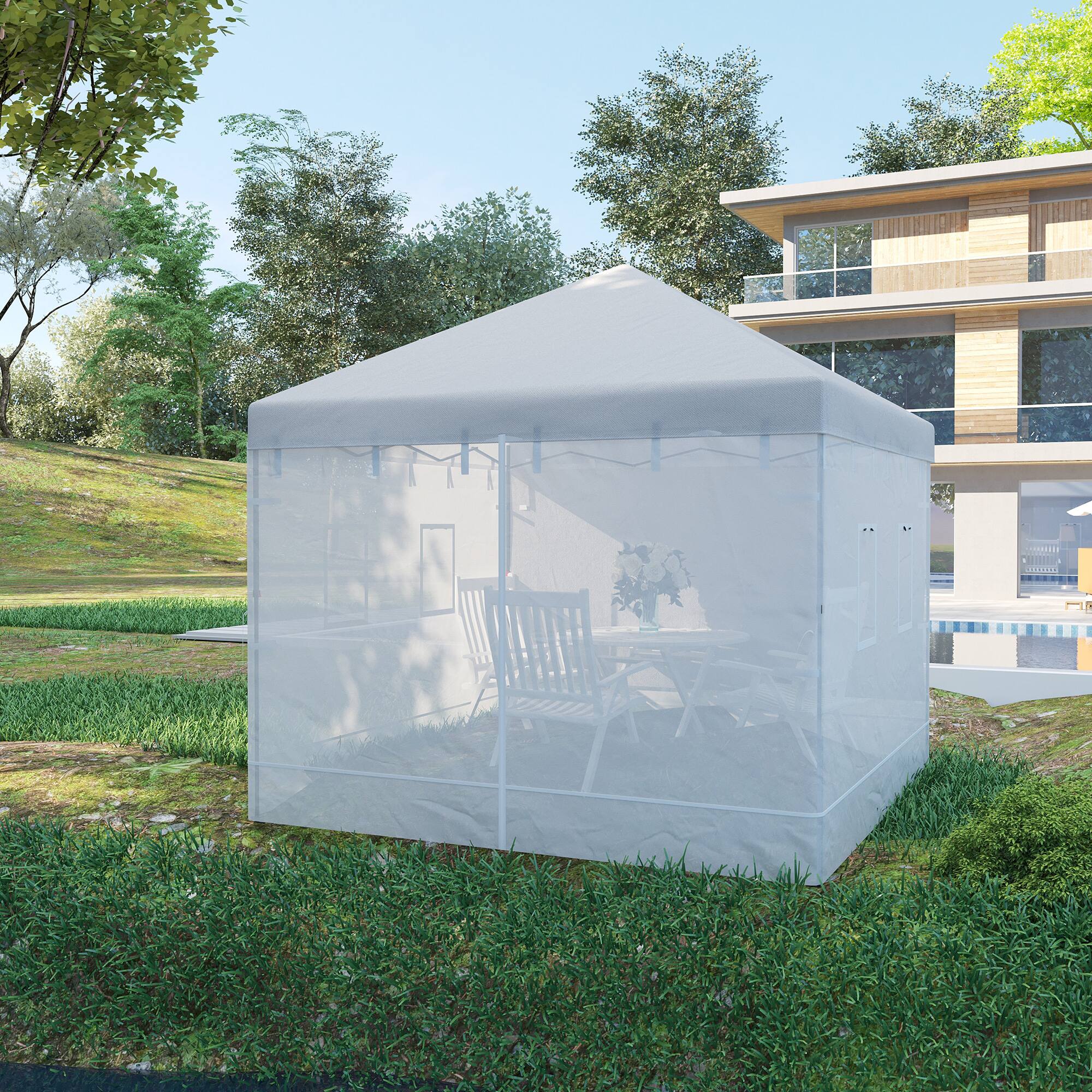 Alt View 1. Outsunny - Screen Walls, Replacement Netting with 6 Service Windows and 1 Door - White.