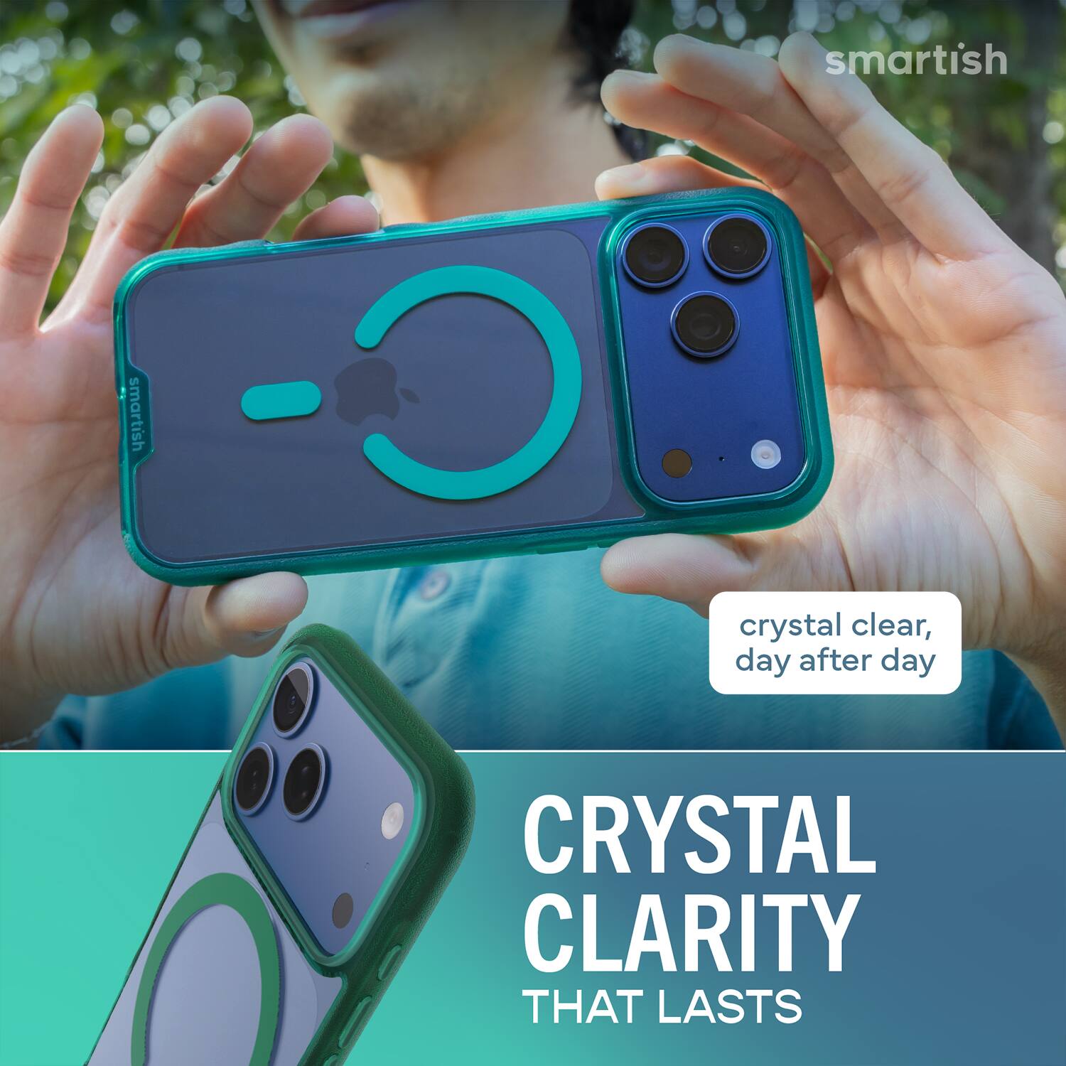 smartish  
smartish  
crystal clear, day after day  
CRYSTAL CLARITY THAT LASTS