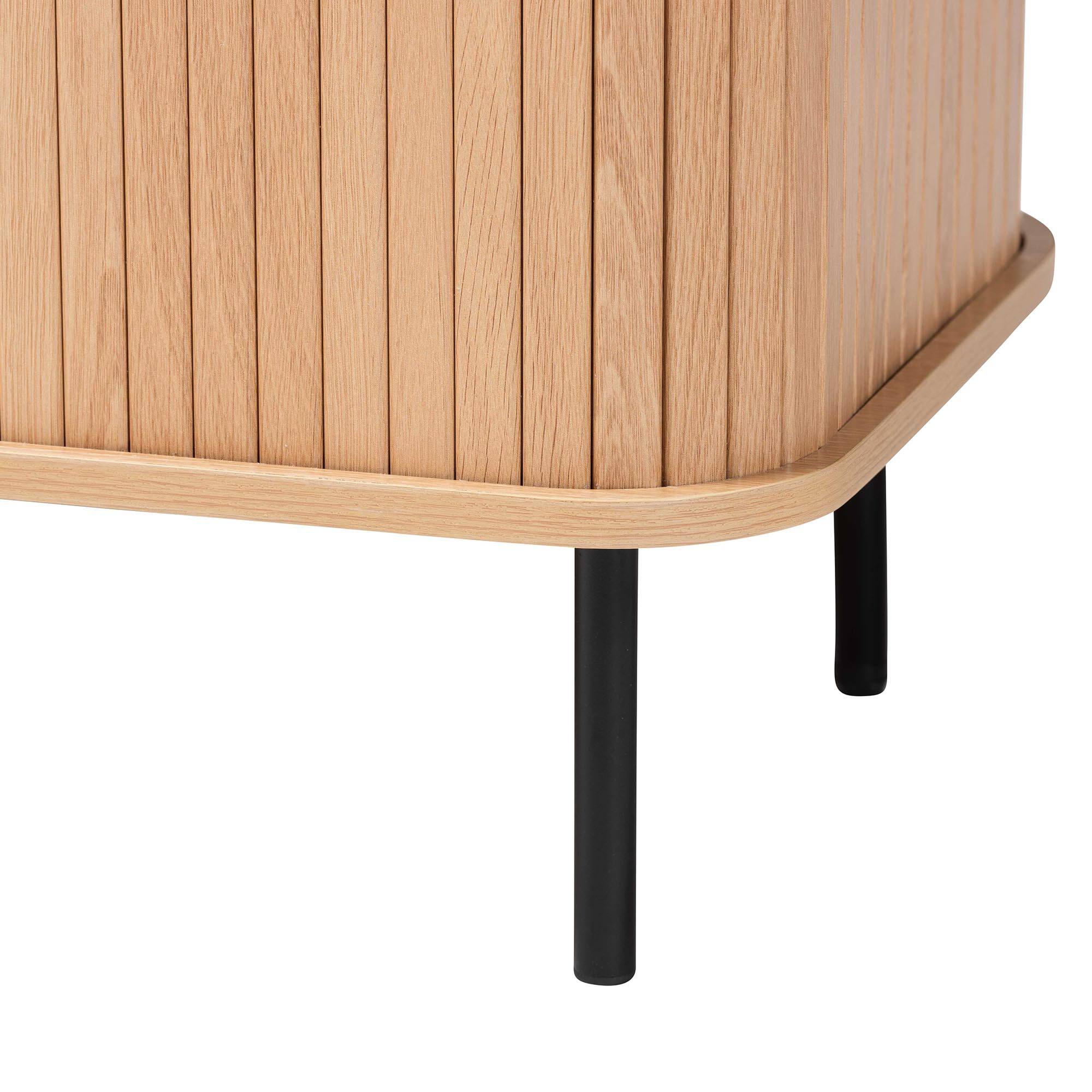 Alt View 2. Baxton Studio - Lucia Fluted Wood Storage Cabinet - Mid-Century Modern Sideboard with Sliding Tambour Doors, 35" Wide - Light Oak/Black.