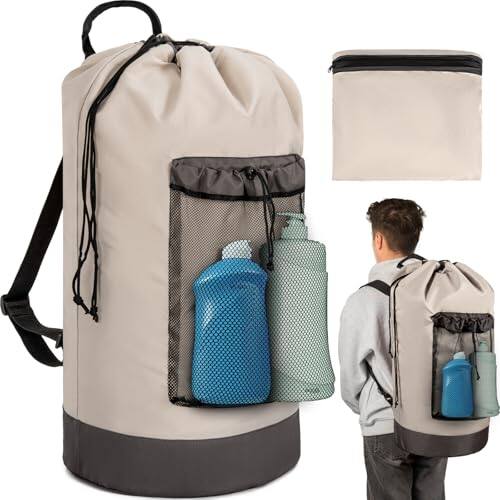 Front. Pacoar Cade - Laundry Bag Backpack With Shoulder Straps And Mesh Pocket Foldable Hamper For College  Apartment Laundromat (white) - Grey.