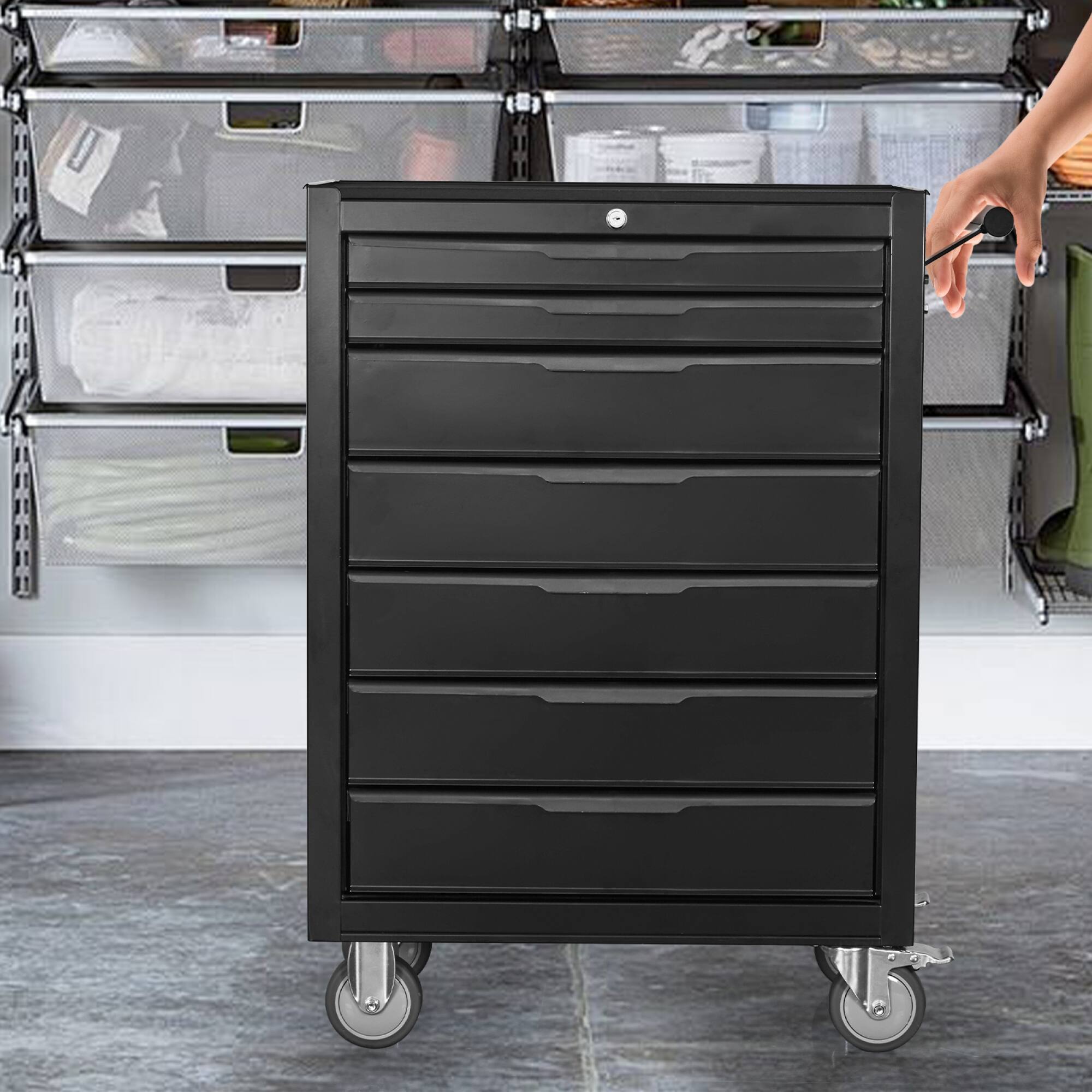 Alt View 5. ELEMENT ACE - Large Capacity 7-Drawer Rolling Tool Chest Cabinet with Locking System and Heavy-Duty Wheels for Garage Storage - Black.