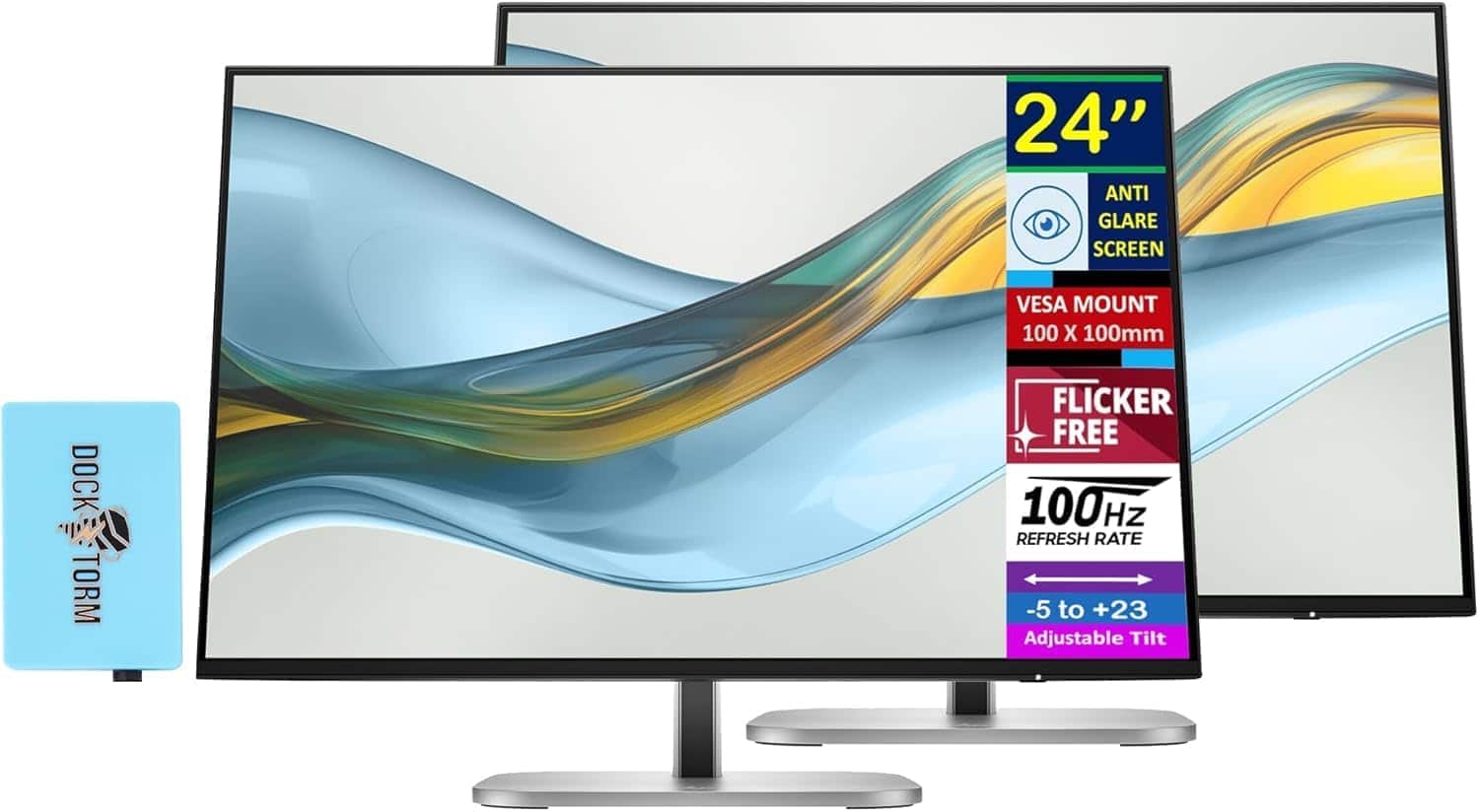 HP - 24" WUXGA IPS Monitor, Anti-Glare, Flicker Free, VESA Mount, HDMI, DisplayPort & DKZ Hub, Color 2 Pack - Black/Silver