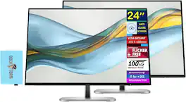 HP - 24" WUXGA IPS Monitor, Anti-Glare, Flicker Free, VESA Mount, HDMI, DisplayPort & DKZ Hub, Color 2 Pack - Black/Silver
