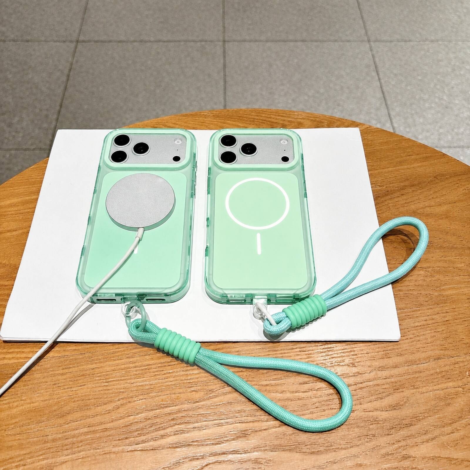 Back. Dteck - For Apple iPhone 17 Pro Max Magnetic Case Compatible With Magsafe Shockproof Rugged PC Cover With Wrist Strap - Mint.