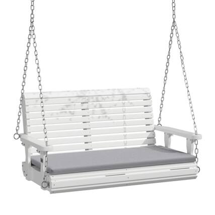 Front. Winado - 4 FT Wooden Porch Swing, Heavy Duty 880 LBS Patio Swings with Cushions, Adjustable Chains for Outdoor Yard Garden Porch - White.