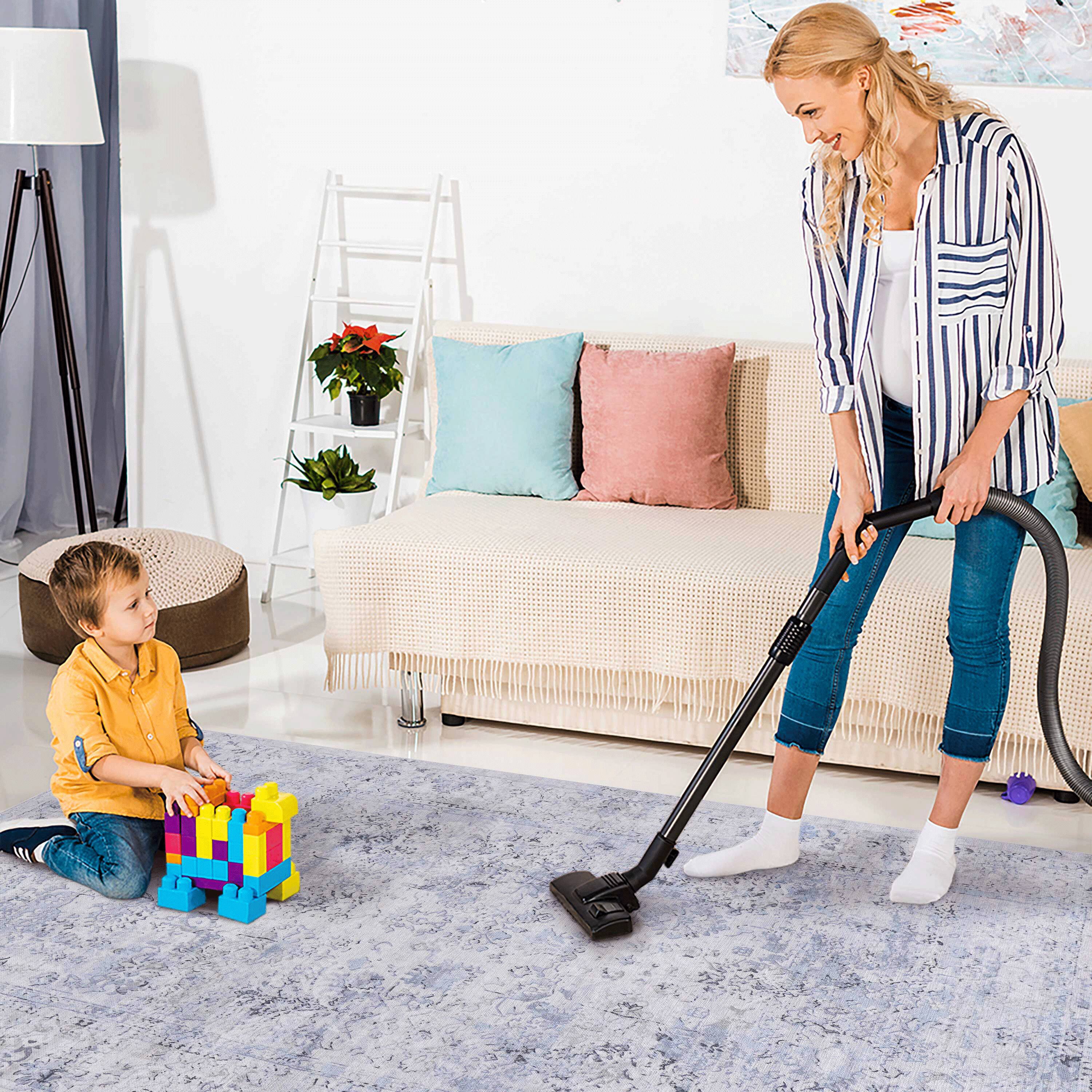 Alt View 1. TinyHomie - 8x10 FT Area Rug Washable Rug Low-Pile Non-Slip Non-Shedding Foldable Kid and Pet Friendly - Blue and Cream.