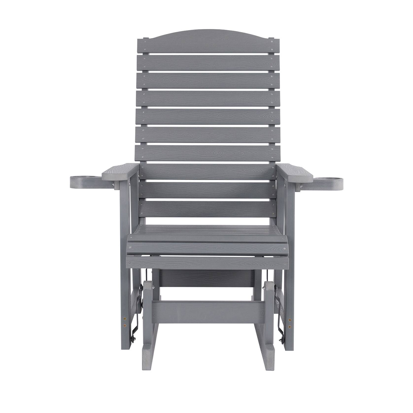 Back. Fortune Candy - Poly Lumber Patio Glider w/Cup Holders, High Backrest and Deep Contoured Seat, HIPS Material, Heavy Duty 700lb - Gray.