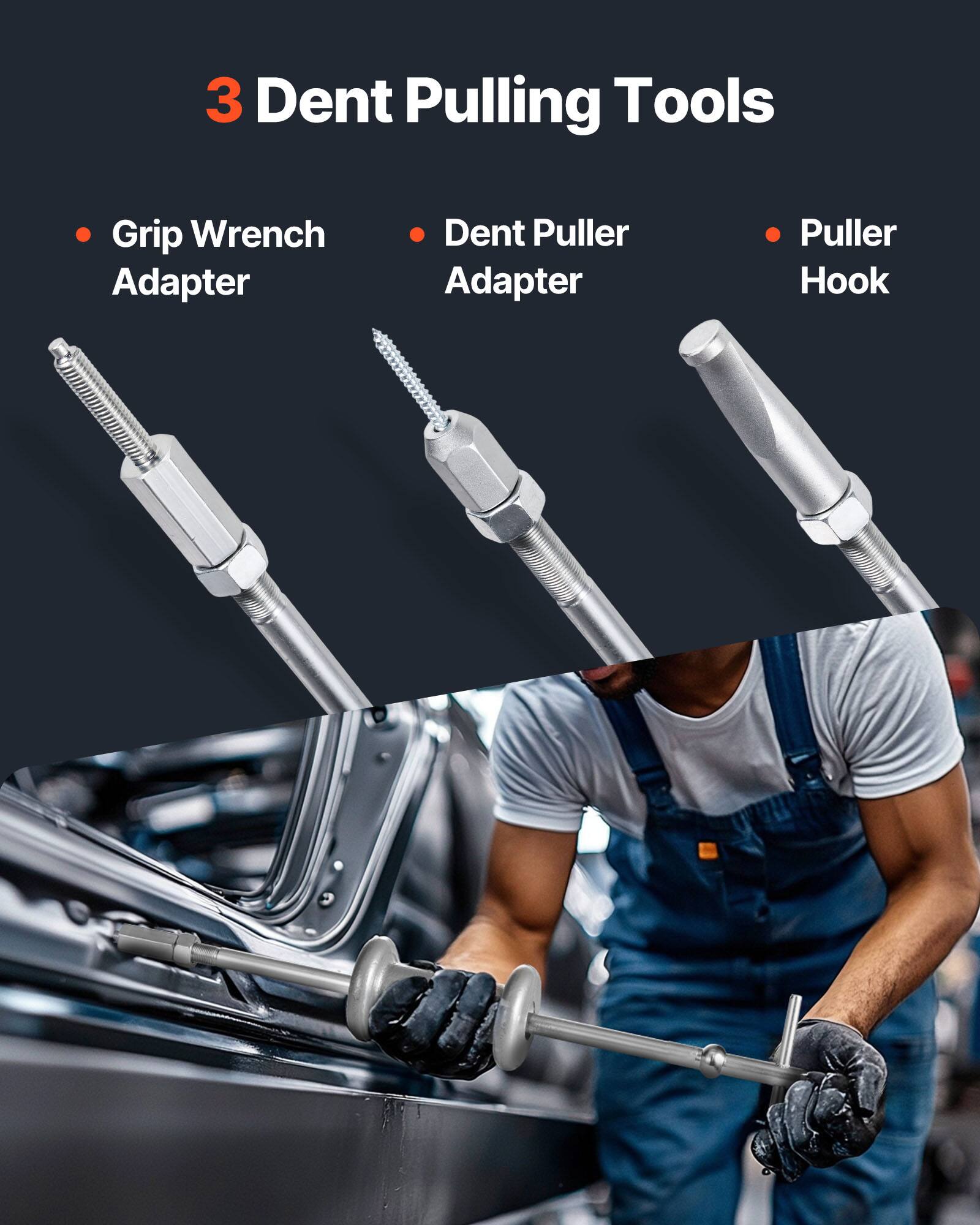 3 Dent Pulling Tools

- Grip Wrench Adapter
- Dent Puller Adapter
- Puller Hook