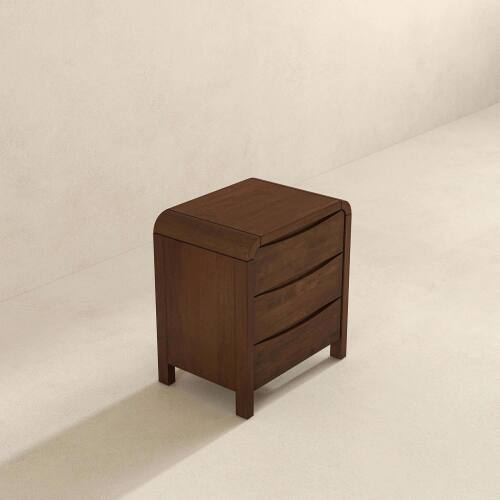 Alt View 3. LUCKY ONE - 23.6" Assembled Mid Century Nightstand 3-Drawer Solid Wood Bedside Table - Brown.