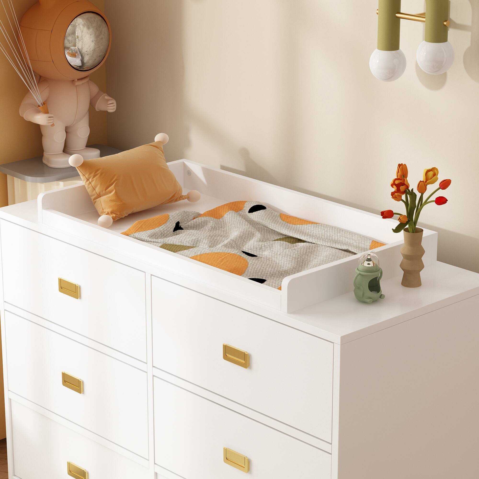Alt View 4. FUFU & GAGA - FUFU&GAGA  Baby Changing Table Dresser: Quiet Slides & Chic Metal Handles - White.