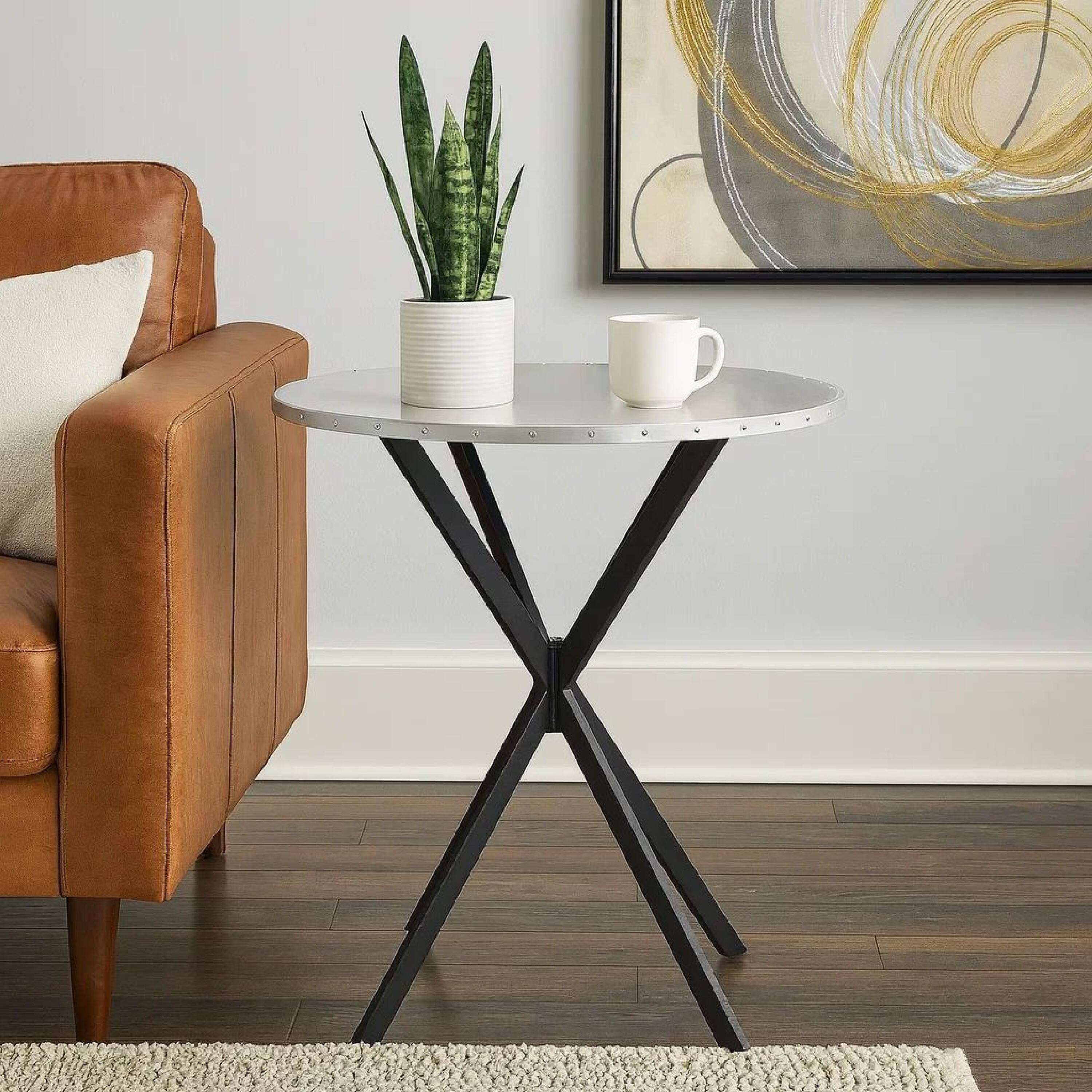 Manhattan Lane 36 Inch Bar Table, Metal Top, Hammered Nails ...