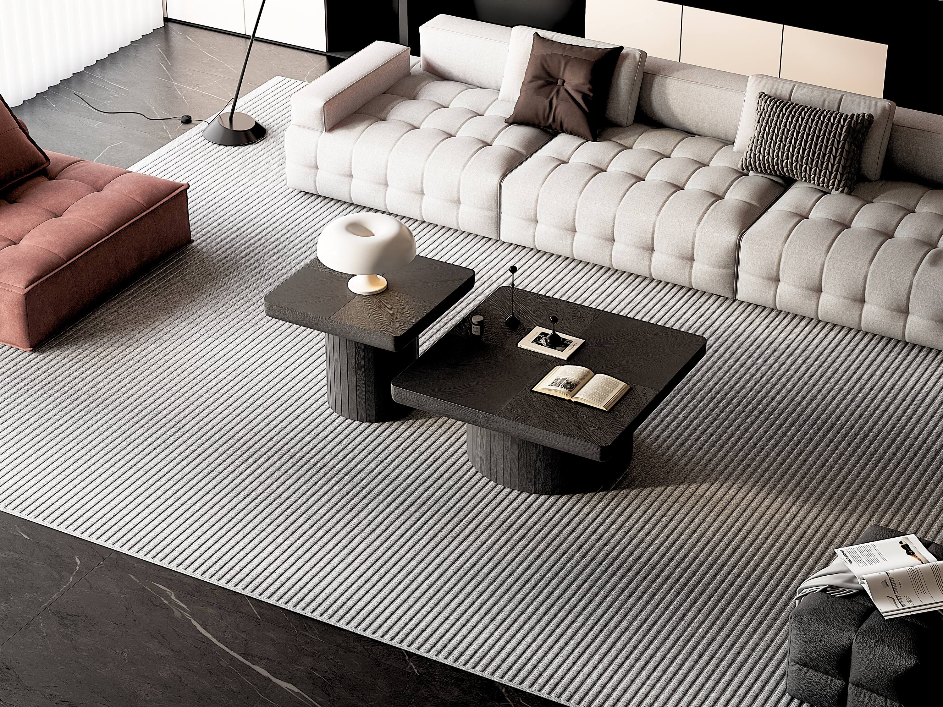 Alt View 4. Loheer - Loheer Modern Black Wood Nesting Coffee Table Set Center Table with Fluted Pedestal for Living Room - Black.