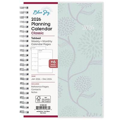 Blue Sky  
2026 Planning Calendar Classic  
Tabbed Weekly Monthly Calendar Pages  
+6 Bonus Months  
YEAR Jan 2026 - Dec 2026  
INCLUDES Reference Pages Contacts Notes  
MOX FSC 101000-29 LeVe DT467