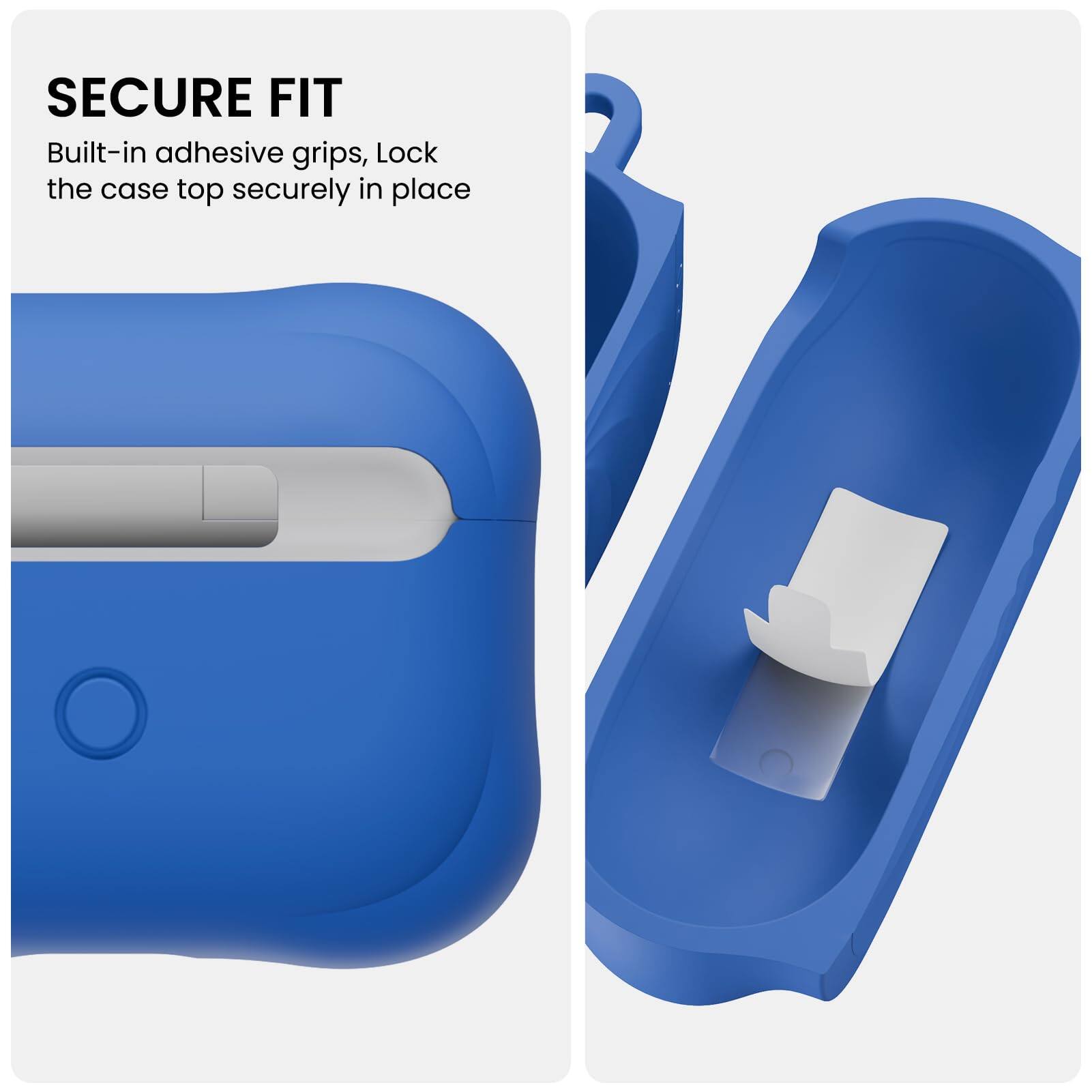 SECURE FIT  
Built-in adhesive grips, Lock the case top securely in place