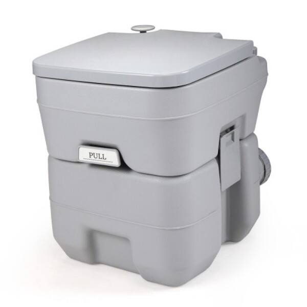 Angle. MOOSOO - 5 Gallon Portable Toilet With Detachable Holding Tank, Flush Potty For Travel Camping - Gray.