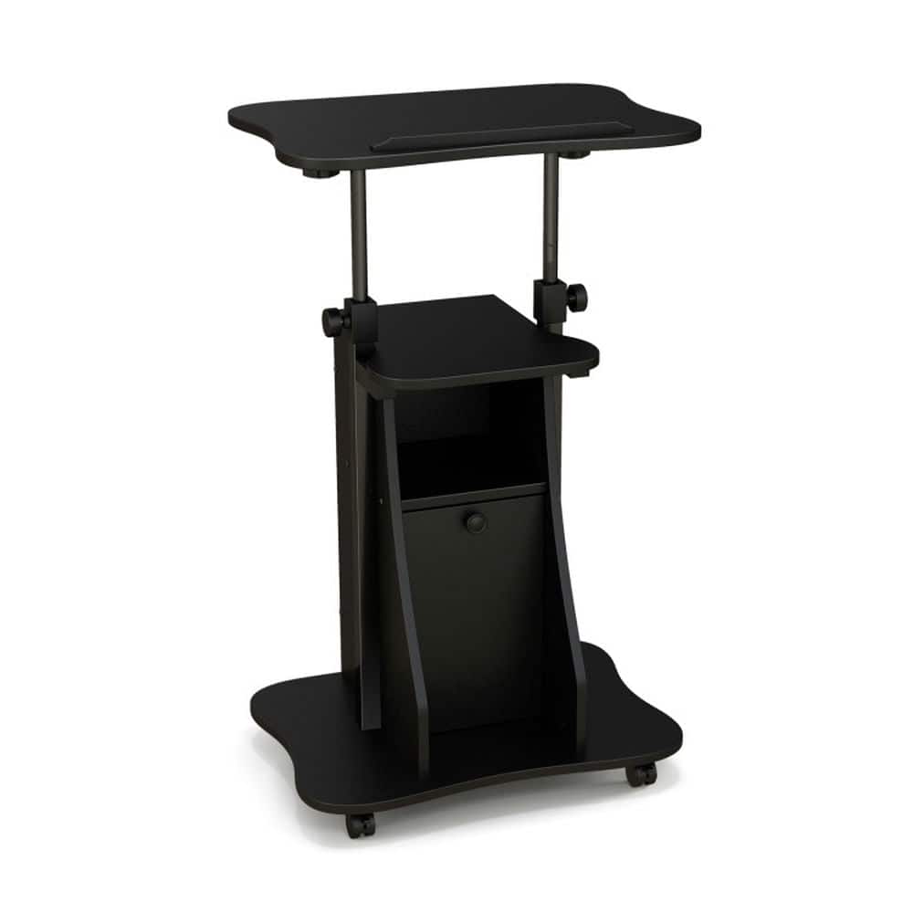 Pefilos - Adjustable Mobile Standing Desk Cart with Tilt Desktop & Cabinet- Office Furniture, Desk - Black
