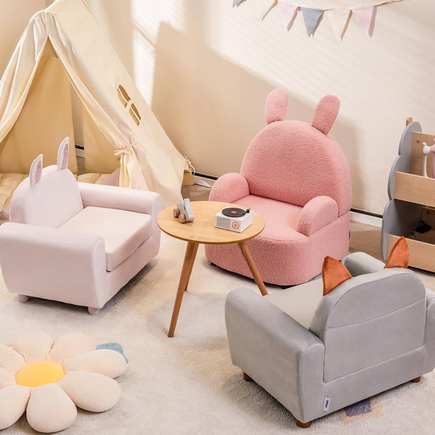 Alt View 7. Costway - Costway Kids Sofa Children Armrest Chair with Sturdy Wood Construction and Dutch Velvet  Rabbit - Pink.