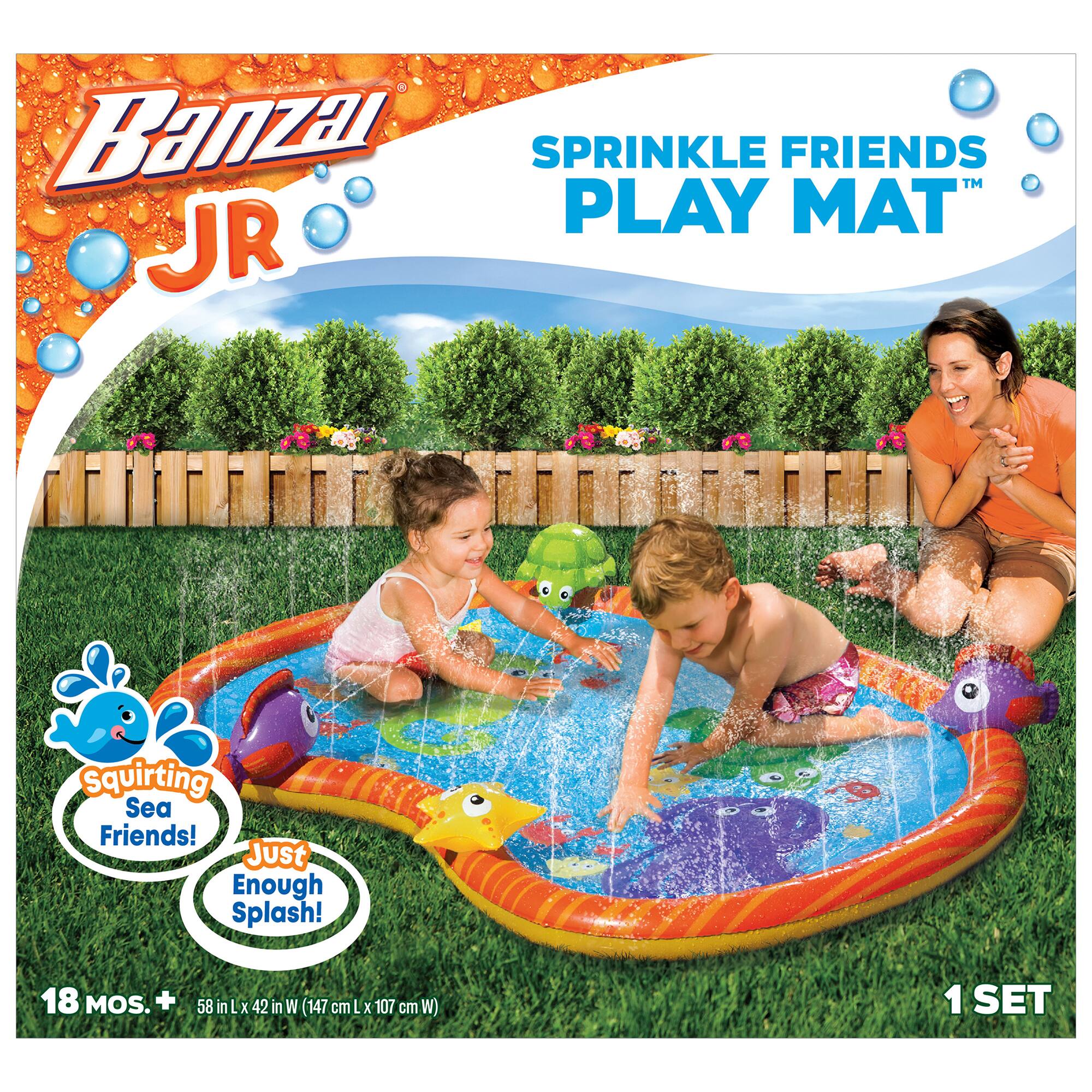 Ranzal SPRINKLE FRIENDS TM PLAY MAT JR Squirting Sea Friends! Just Enough Splash! 18 MOS. + 58 in x 42 in W (147 cm L X 107 cm W) 1 SET