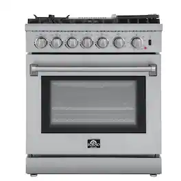 Forno Appliances - Lazio 4.32 Cu.Ft. Freestanding Dual Fuel LP True Convection Range with Reversible Griddle - Silver