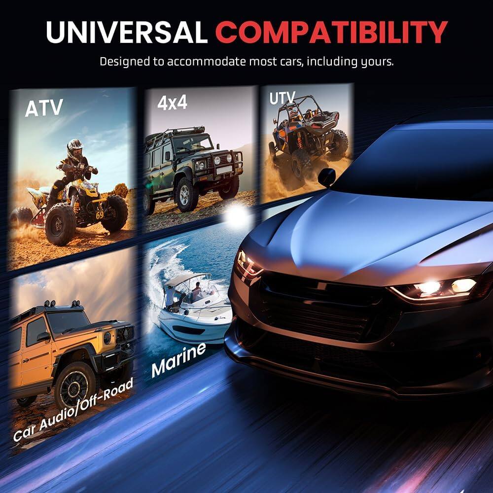 UNIVERSAL COMPATIBILITY  
Designed to accommodate most cars, including yours.  

ATV  
4x4  
UTV  
Car Audio/Off-Road  
Marine