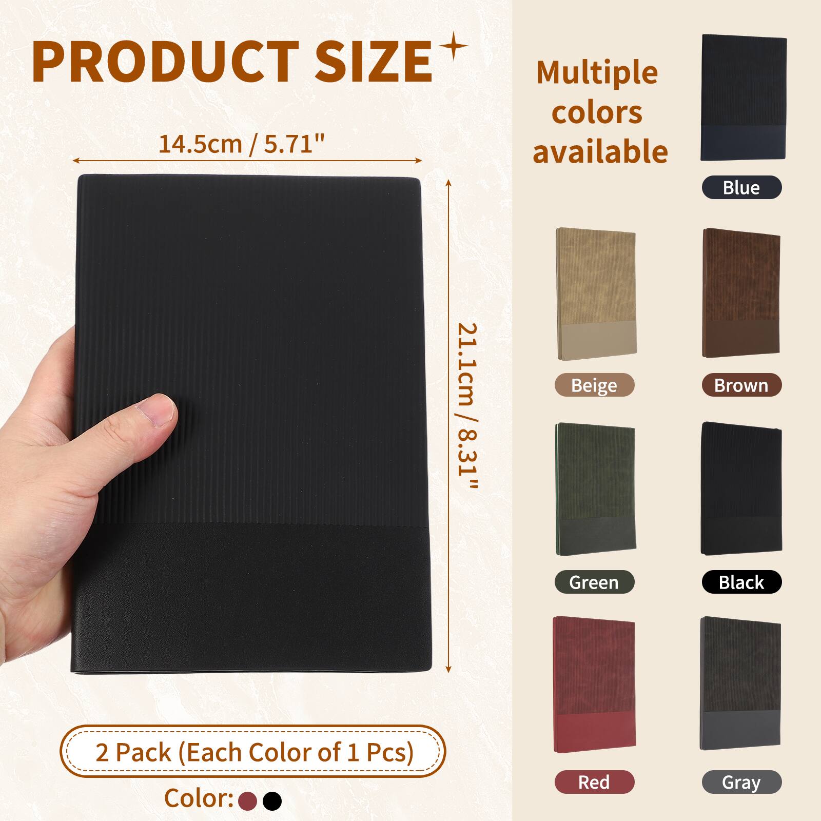 PRODUCT SIZE 14.5cm / 5.71" / 21.1cm / 8.31"  
Multiple colors available  
Blue  
Beige  
Brown  
Green  
Black  
Red  
Gray  

2 Pack (Each Color of 1 Pcs)