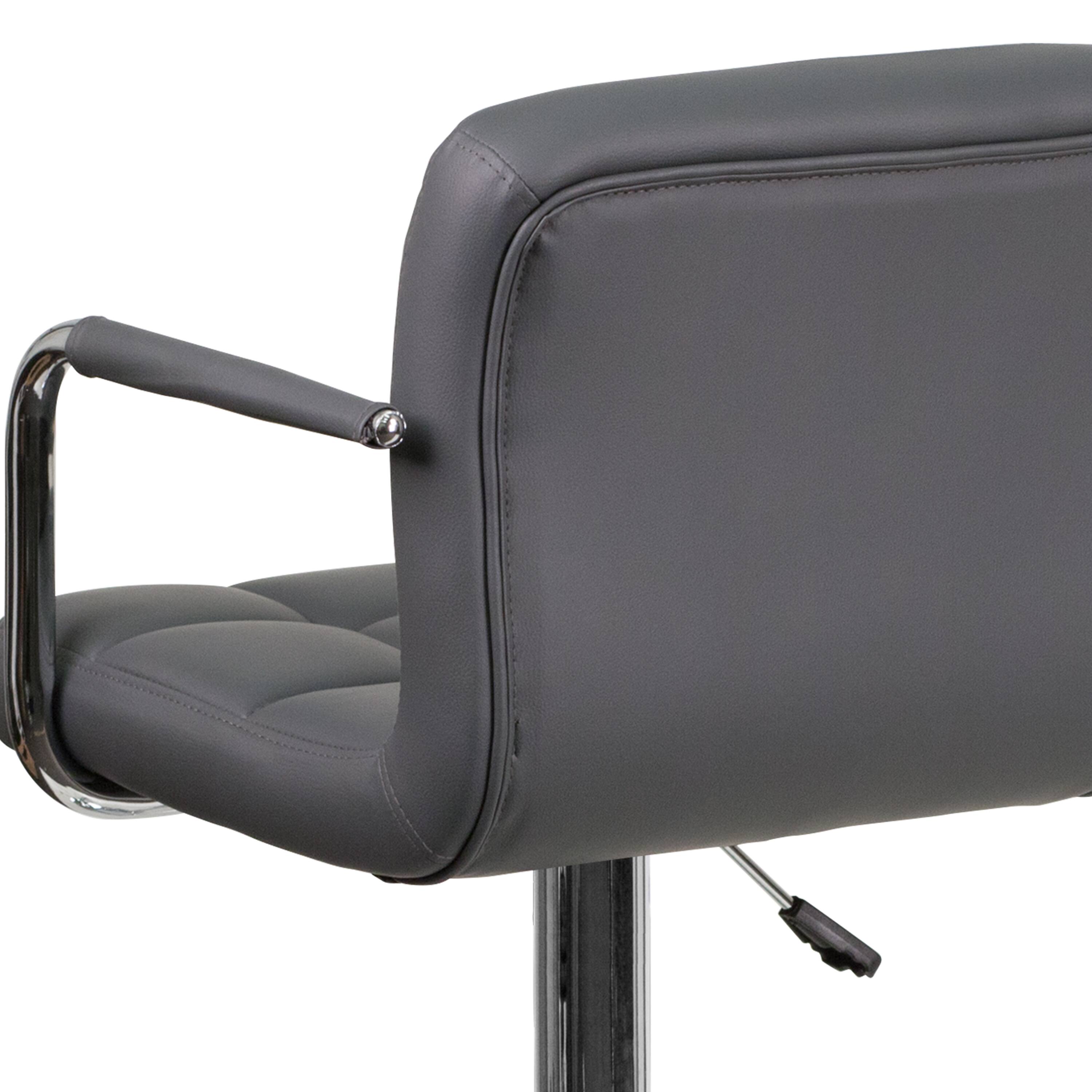 Alt View 7. Emma + Oliver - Contemporary Quilted Vinyl Adjustable Height Barstool with Arms - Gray.