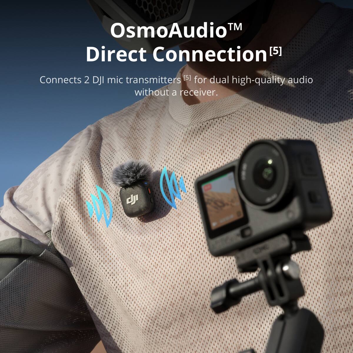 Osmo Audio™ Direct Connection [5]  
Connects 2 DJI mic transmitters [5] for dual high-quality audio without a receiver.