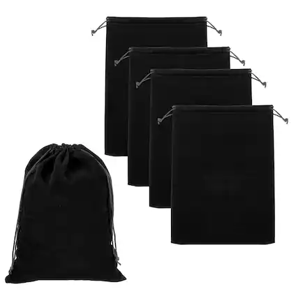 Front. Unique Bargains - Headphone Bag, 5pcs 9.06x6.69 Inch Travel Headset Carrying Storage Pouch Soft Drawstring for Over-Ear Headphones - Black.