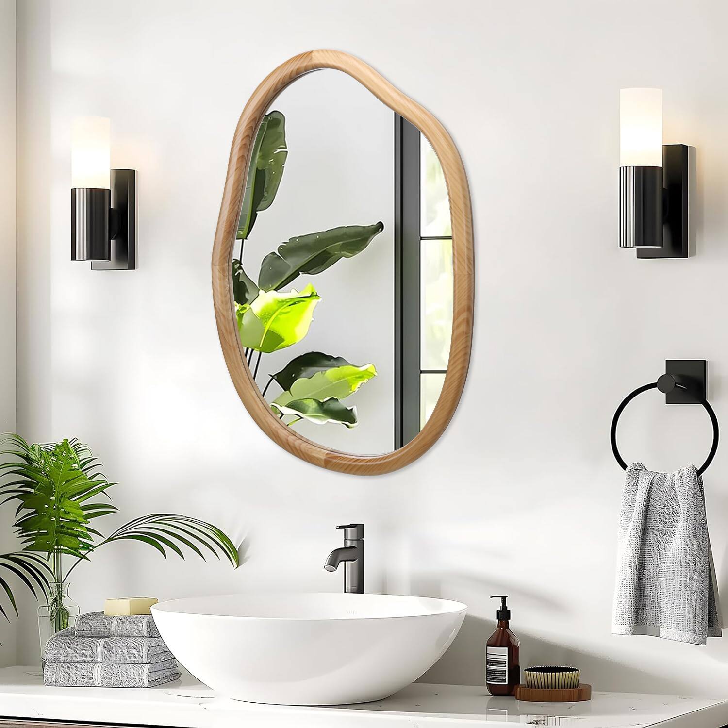 Left. PAIHOME - Irregular Wall Mirror Decorative, Asymmetrical Mirror for Wall Decor, Wavy Accent Mirrors for Bathroom Bedroom 32"x22".