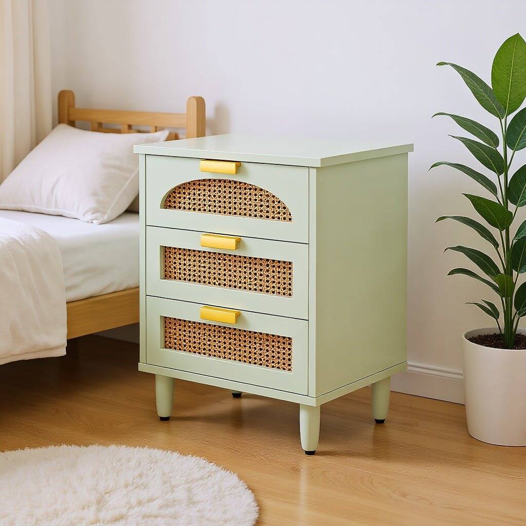 Back. Kadyn - Kadyn Elegant Wood Nightstand, 20" Side Cabinet With 3 Drawers, Space-Saving Storage For Bedroom, Green - Green.