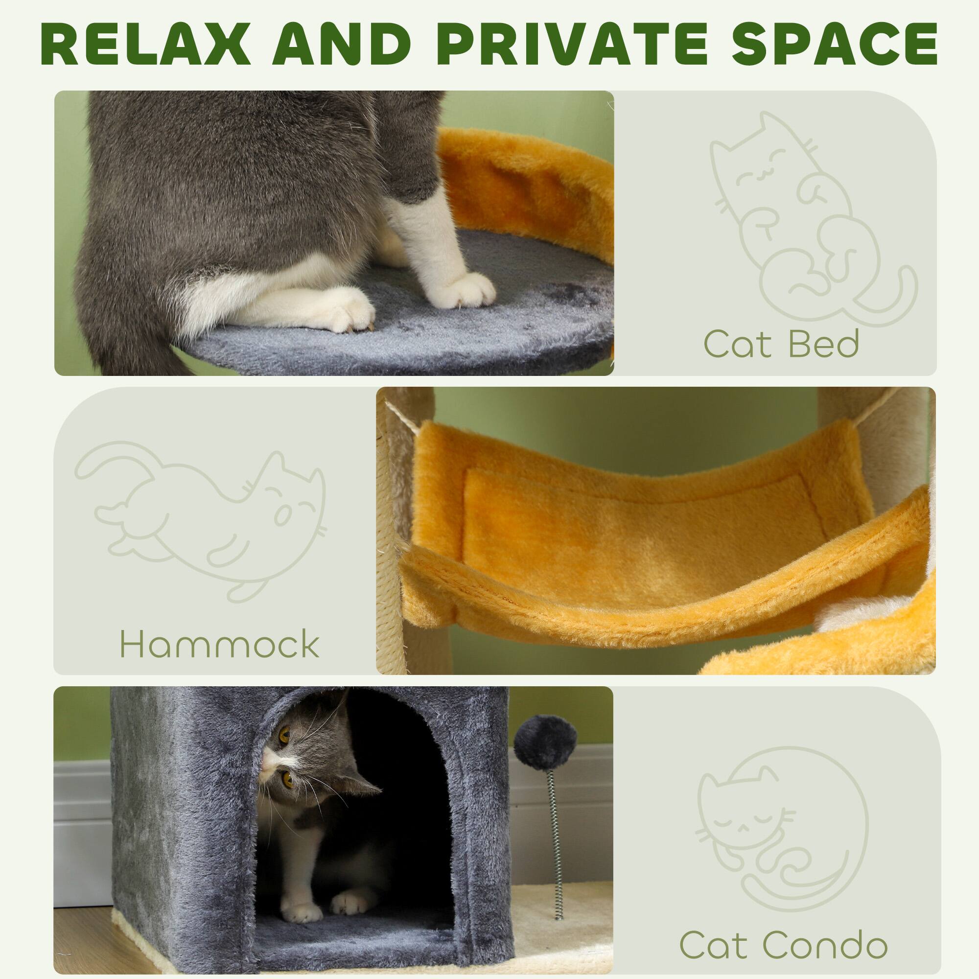 Alt View 1. Pawhut - 63" Cat Tower for Large Adult Indoor Cats, Moon and Star Themed with Scratching Post, Hammock, Condo, Bed, Board & Toys - Beige.