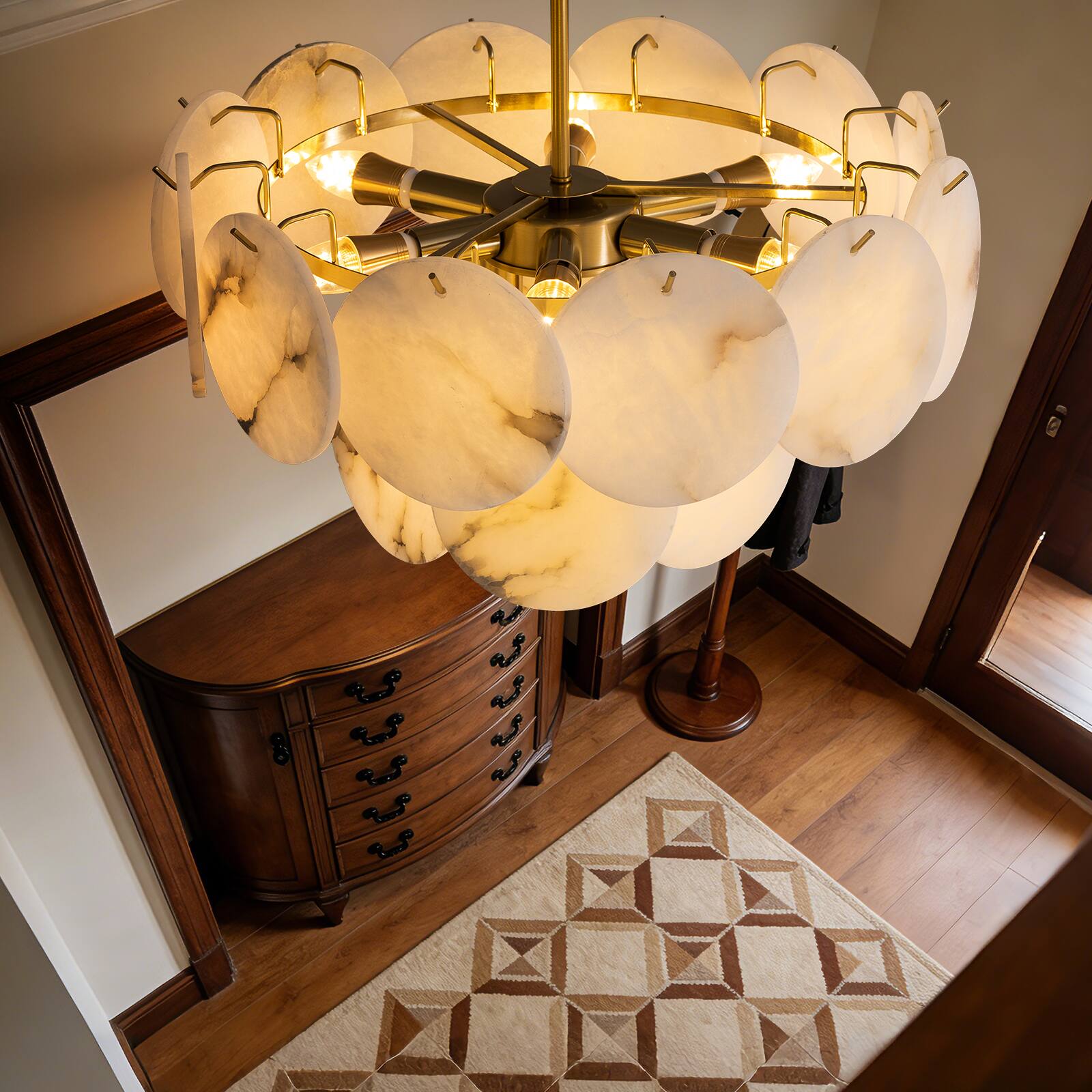 Alt View 5. Siljoy - 19.7-In Gold Alabaster Chandelier, 8-Light E12 Modern Luxury Pendant Light for Dining Room Kitchen Island - Gold.