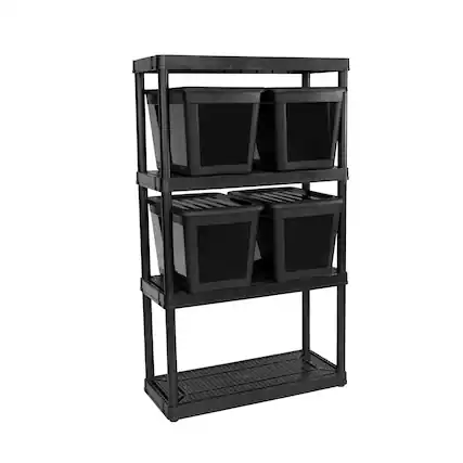 Front. Gracious Living - Gracious Living 4 Shelf Ventilated Garage Shelving Kit with 4 Bins & Lids, Black - Black.