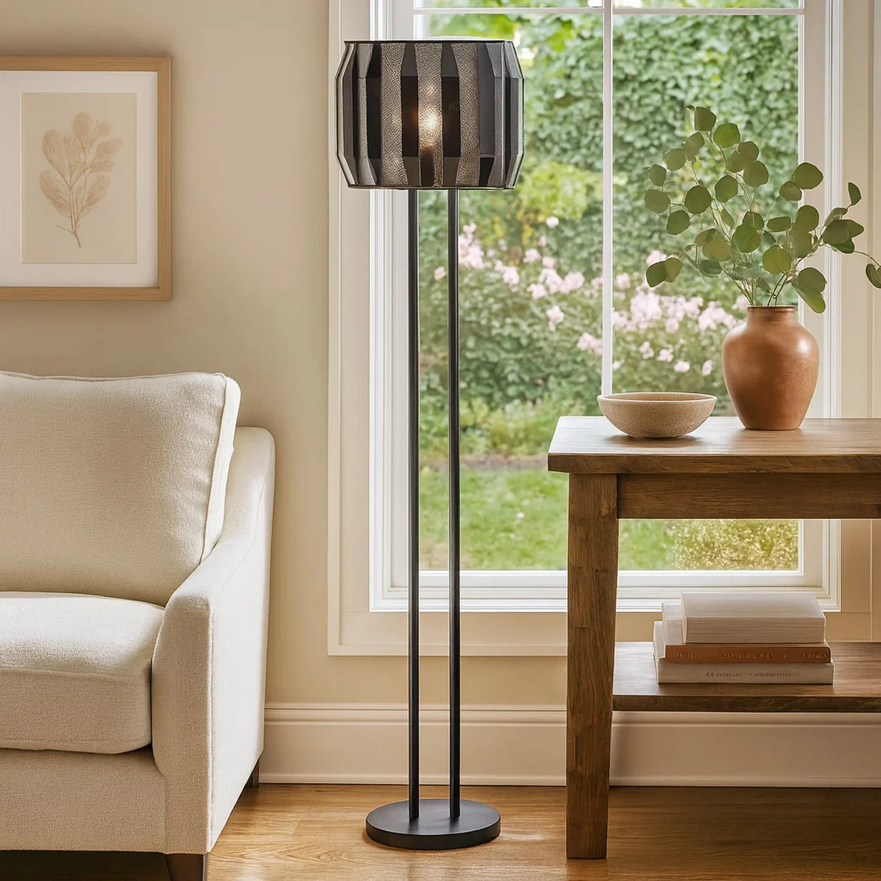 Alt View 3. Manhattan Lane - Pin 59 Inch Floor Lamp, Drum Shade, Metal Base, Accent Round Base.