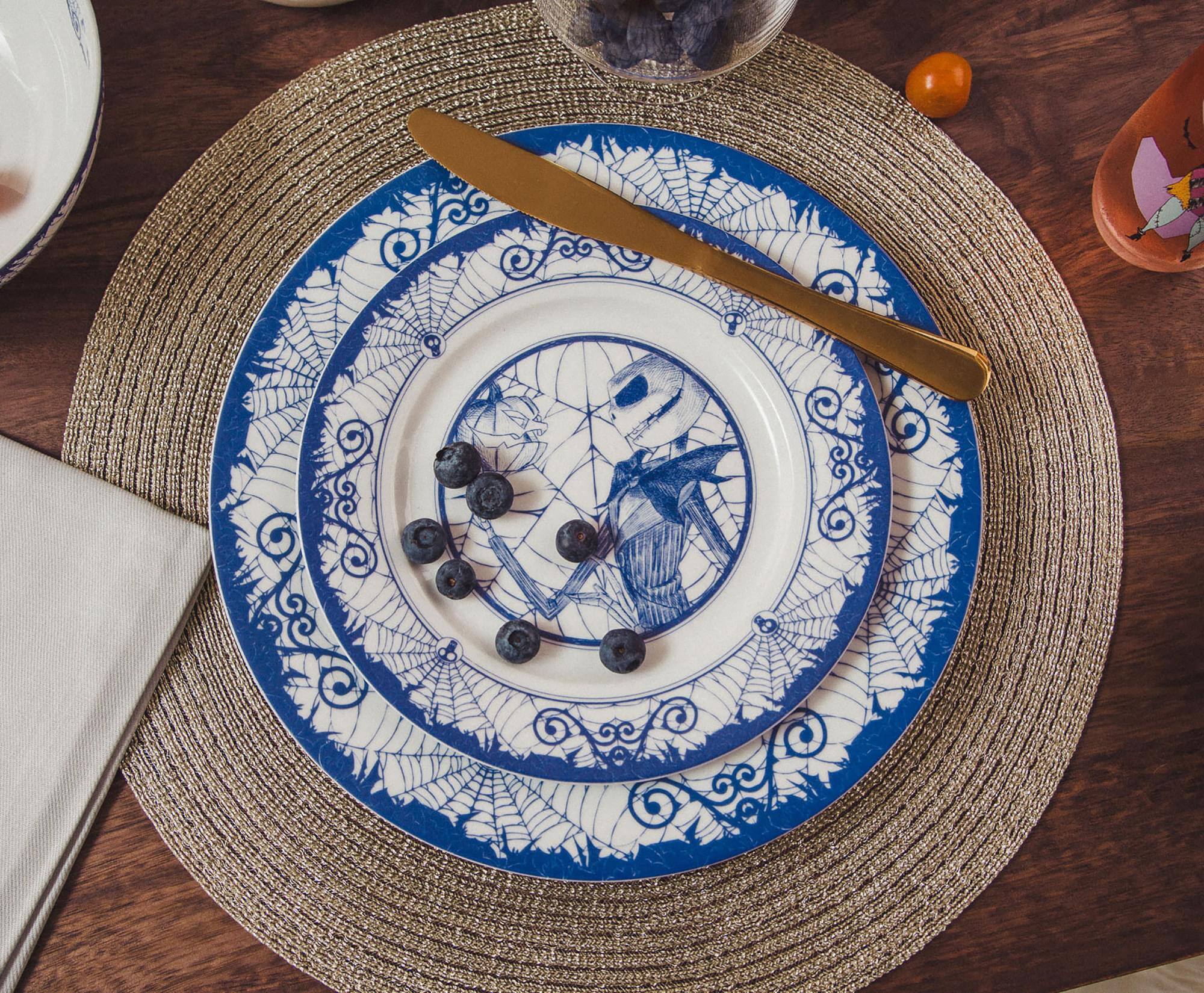 Alt View 2. Disney - Disney The Nightmare Before Christmas Jack and Sally 8-Piece Dinnerware Set - Blue.