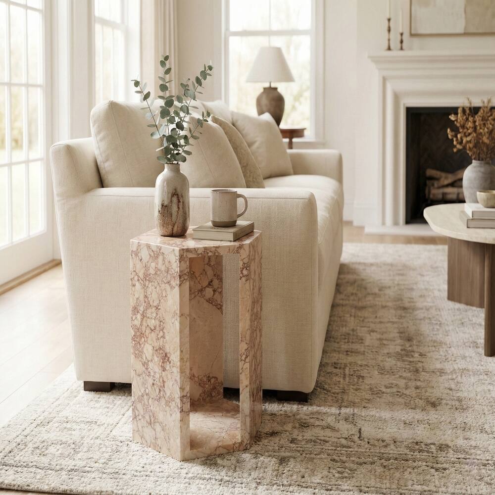 Loheer Luxury Natural Marble Side Table Hexagon Stone Pedestal Drink ...