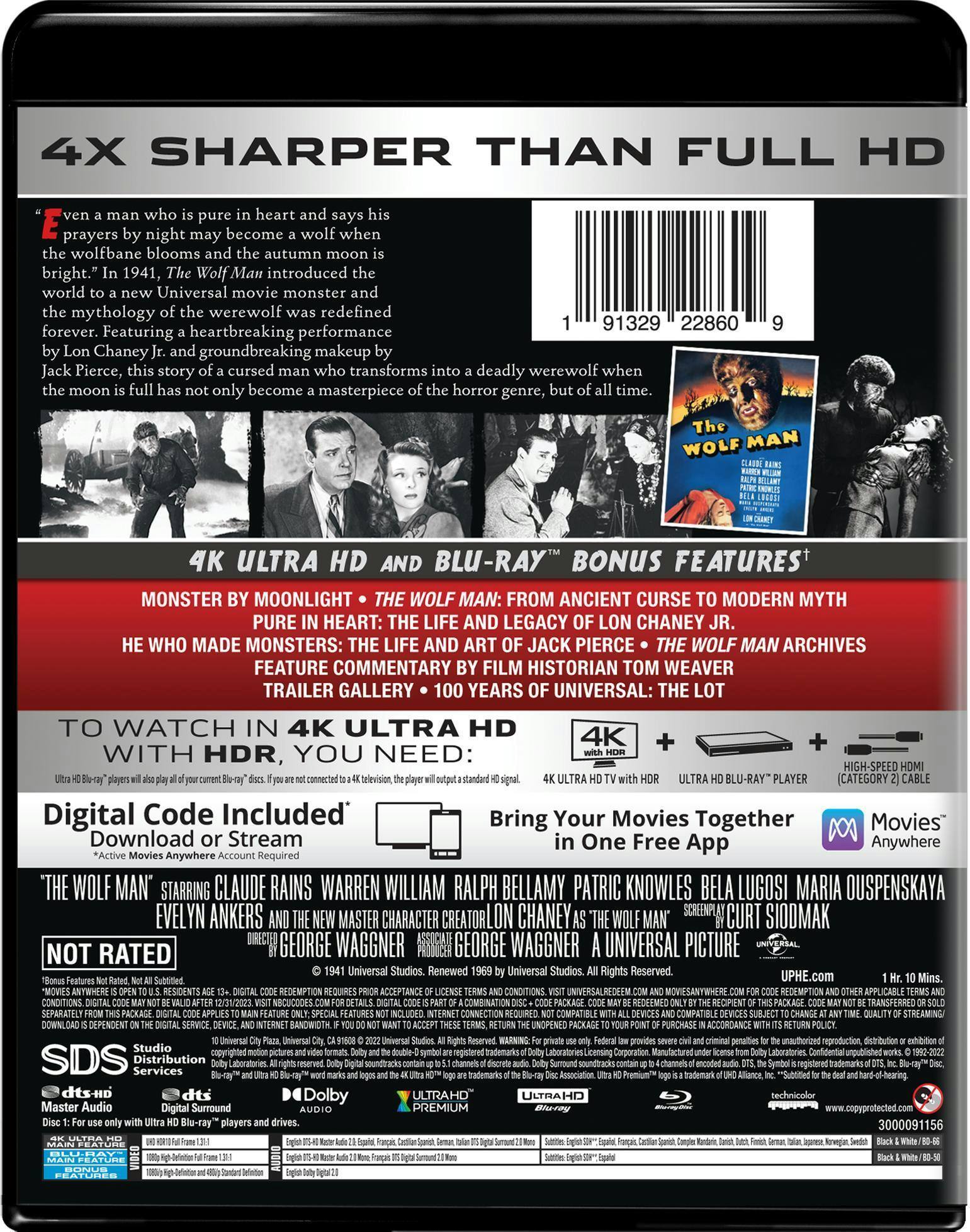 Back. The Wolf Man   - 4K Blu-Ray.