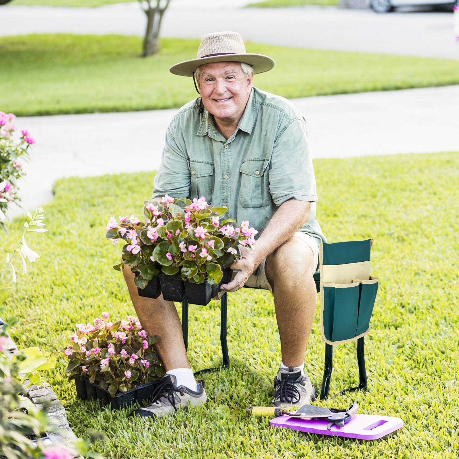 Alt View 3. Costway - Costway Garden Kneeler and Seat, Foldable Garden Stool Heavy Duty Gardening Bench - Green+Black.