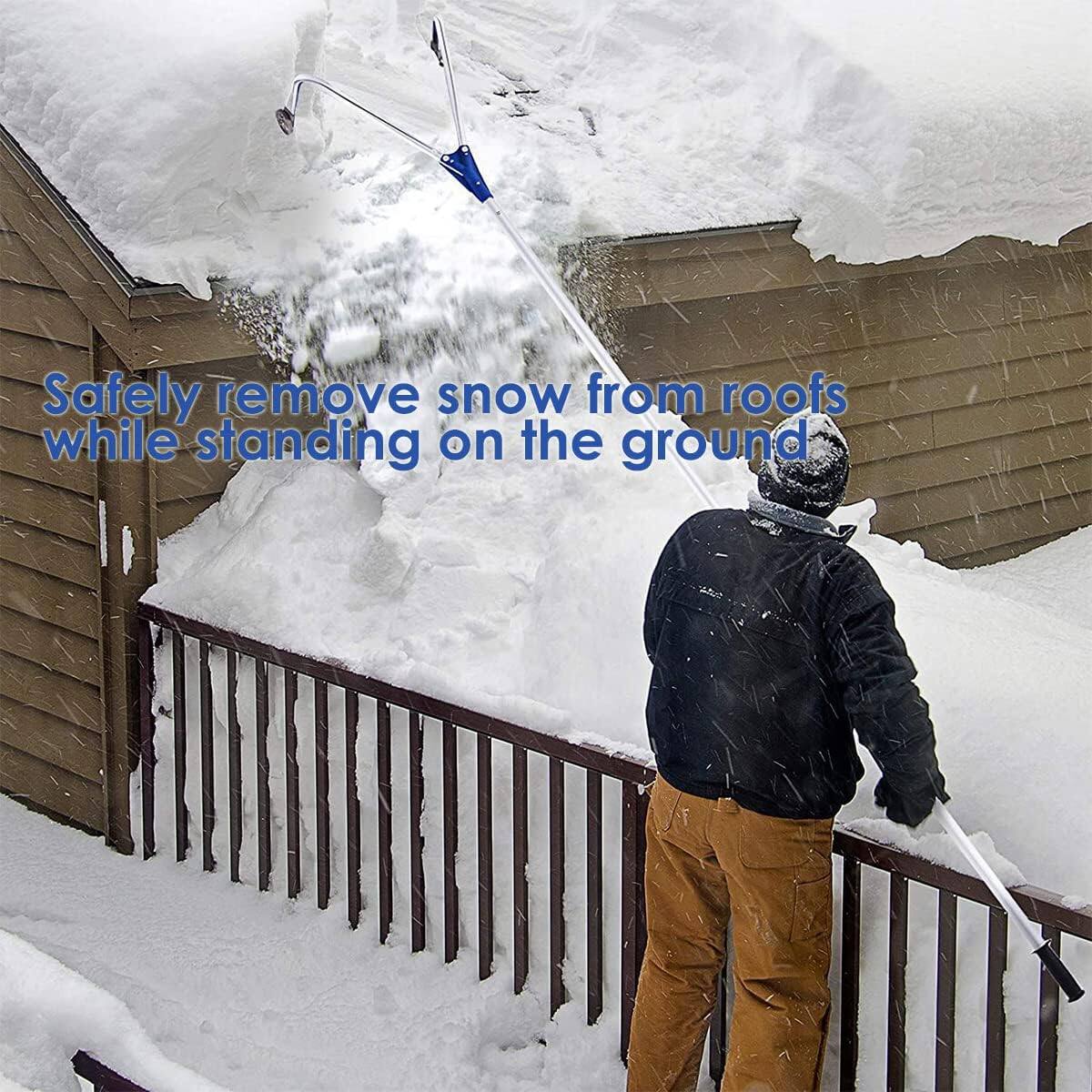 Safely remove snow from roofs while standing on the ground.