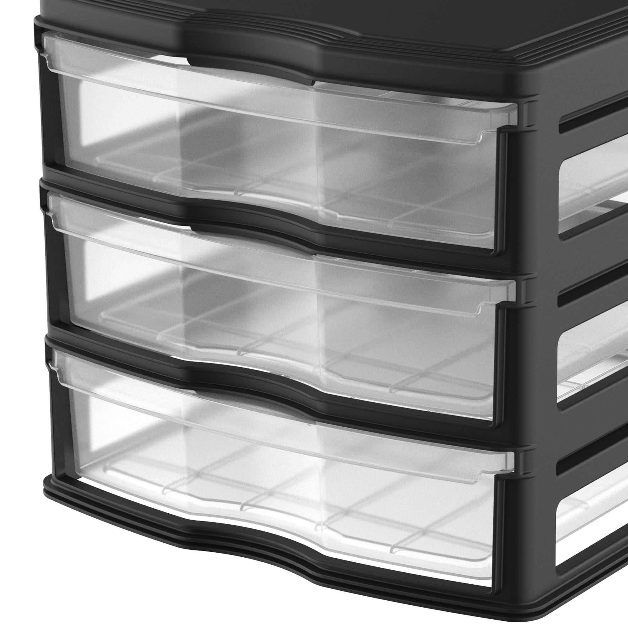Alt View 1. Life Story - Life Story 3 Drawer Stackable Shelf Organizer Plastic Storage Drawers, Black.