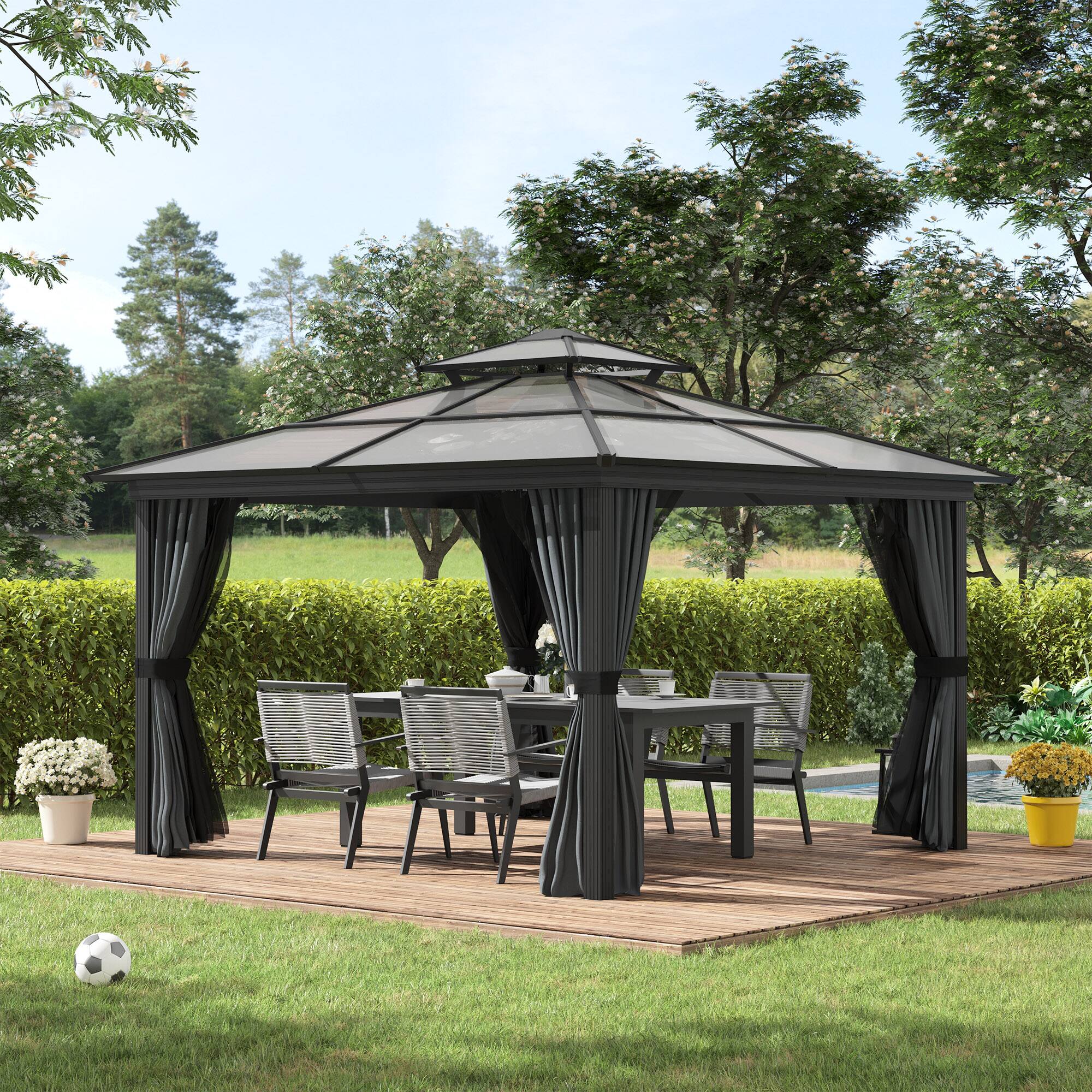 Alt View 1. Outsunny - 10' x 10' Hardtop Gazebo Canopy with Polycarbonate Roof, Aluminum Frame, Permanent Pavilion Outdoor Gazebo - Black.