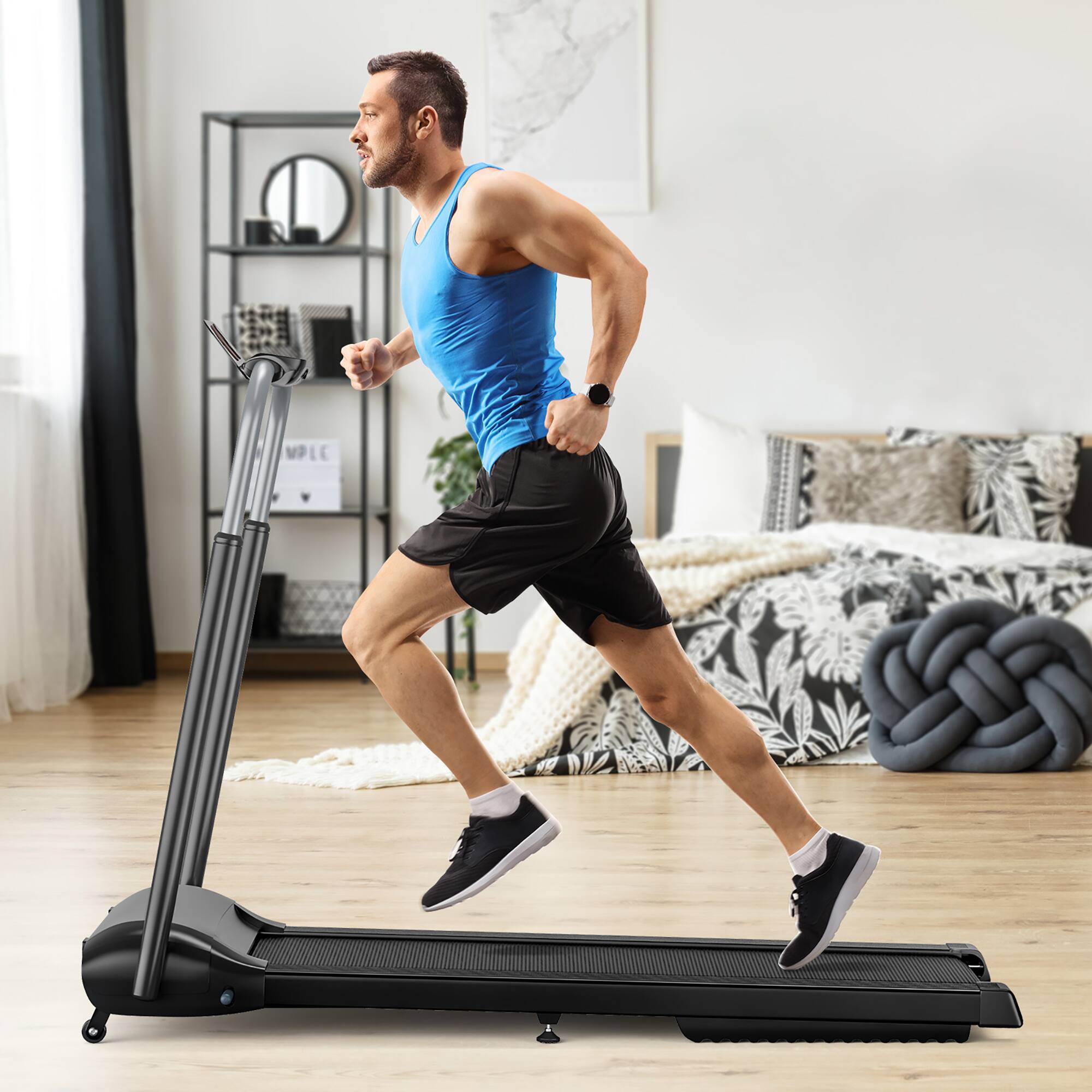 Alt View 10. Costway - Costway 3HP Folding Treadmill Compact Walking Jogging Machine W/Touch Screen APP Control - Black.