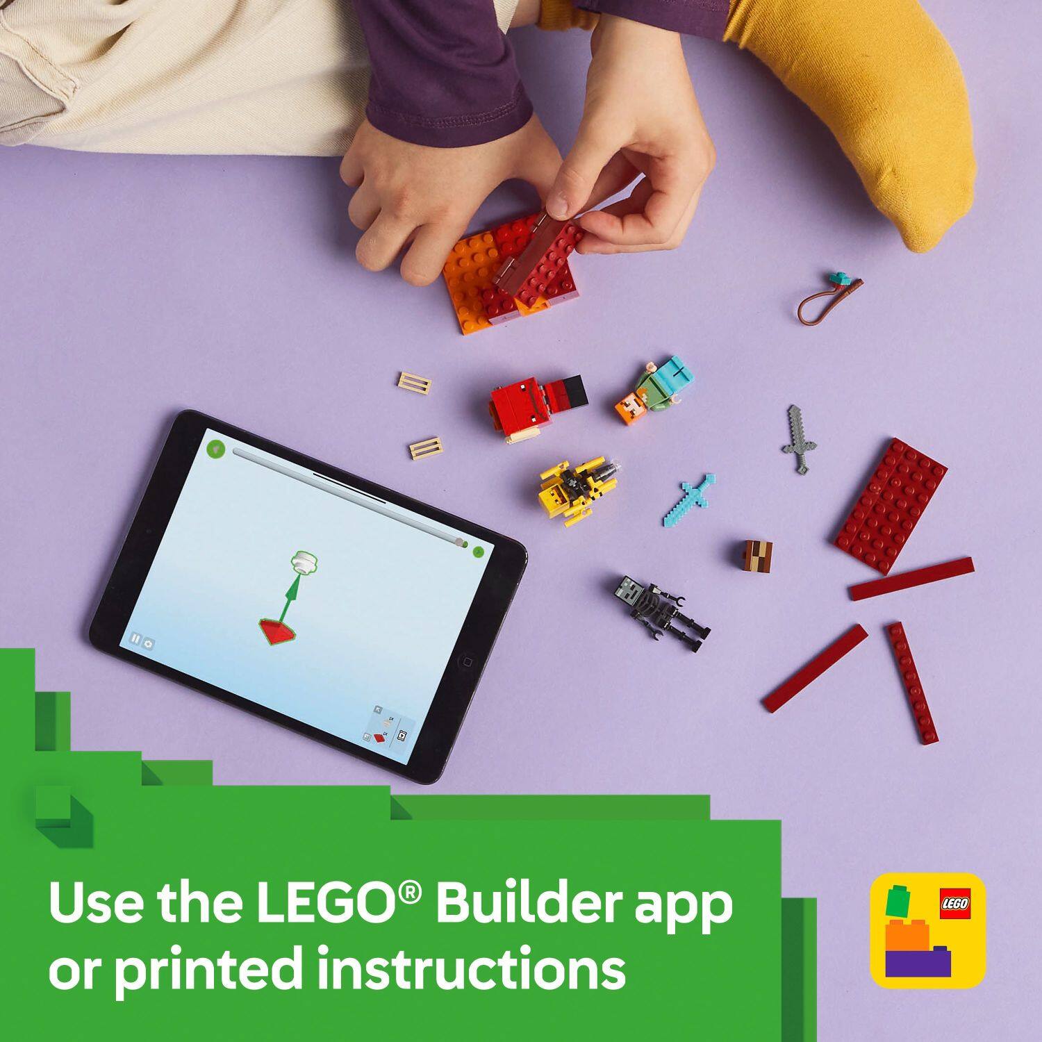 Use the LEGO Builder app or printed instructions.