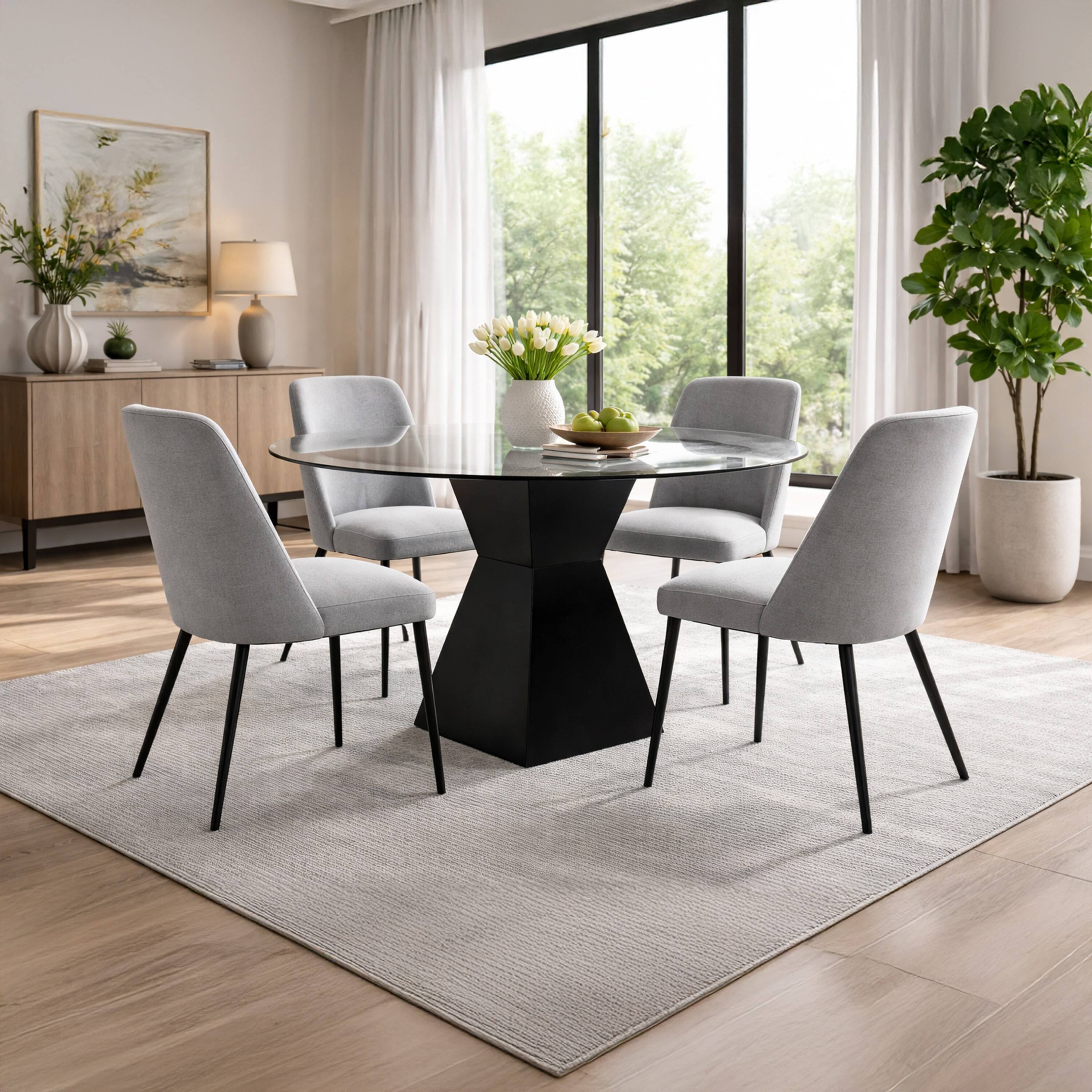 Alt View 4. Manhattan Lane - Contemporary Round Glass Dining Table with Square Pedestal Base - Black.