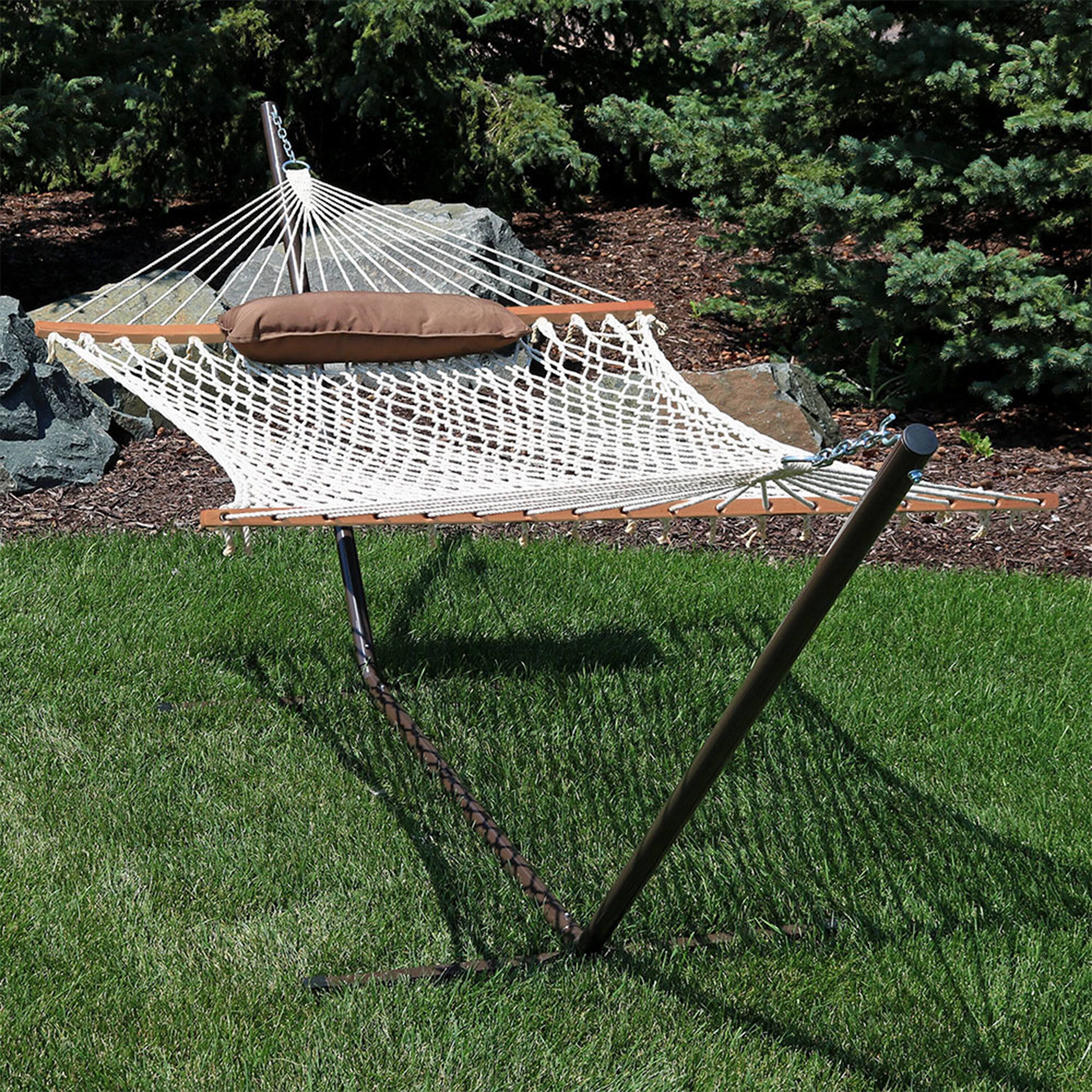 Alt View 7. Sunnydaze - 2-Person Rope Hammock with Steel Stand and Pad/Pillow - Desert Stripe.