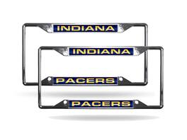 Rico Industries - Indiana Pacers NBA (Set of 2) All Corner EZ View Chrome Metal Laser Cut License Plate Frames - Multi