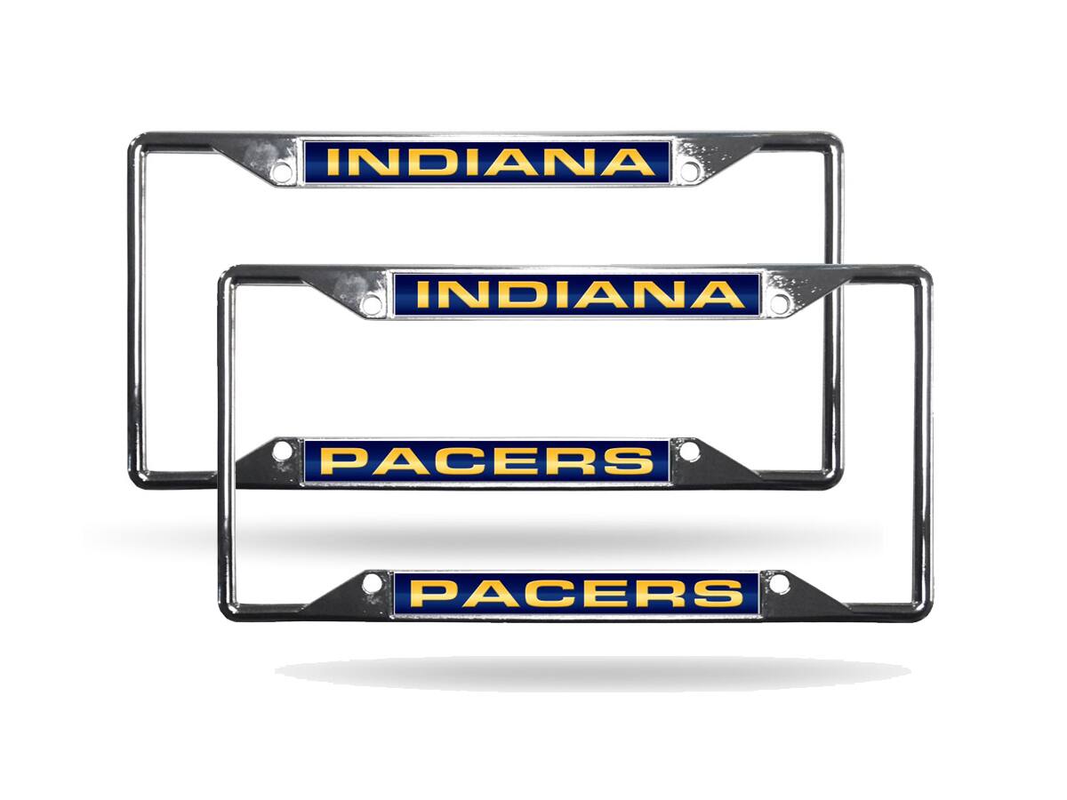Indiana Pacers NBA (Set of 2) All Corner EZ View Chrome Metal Laser Cut License Plate Frames