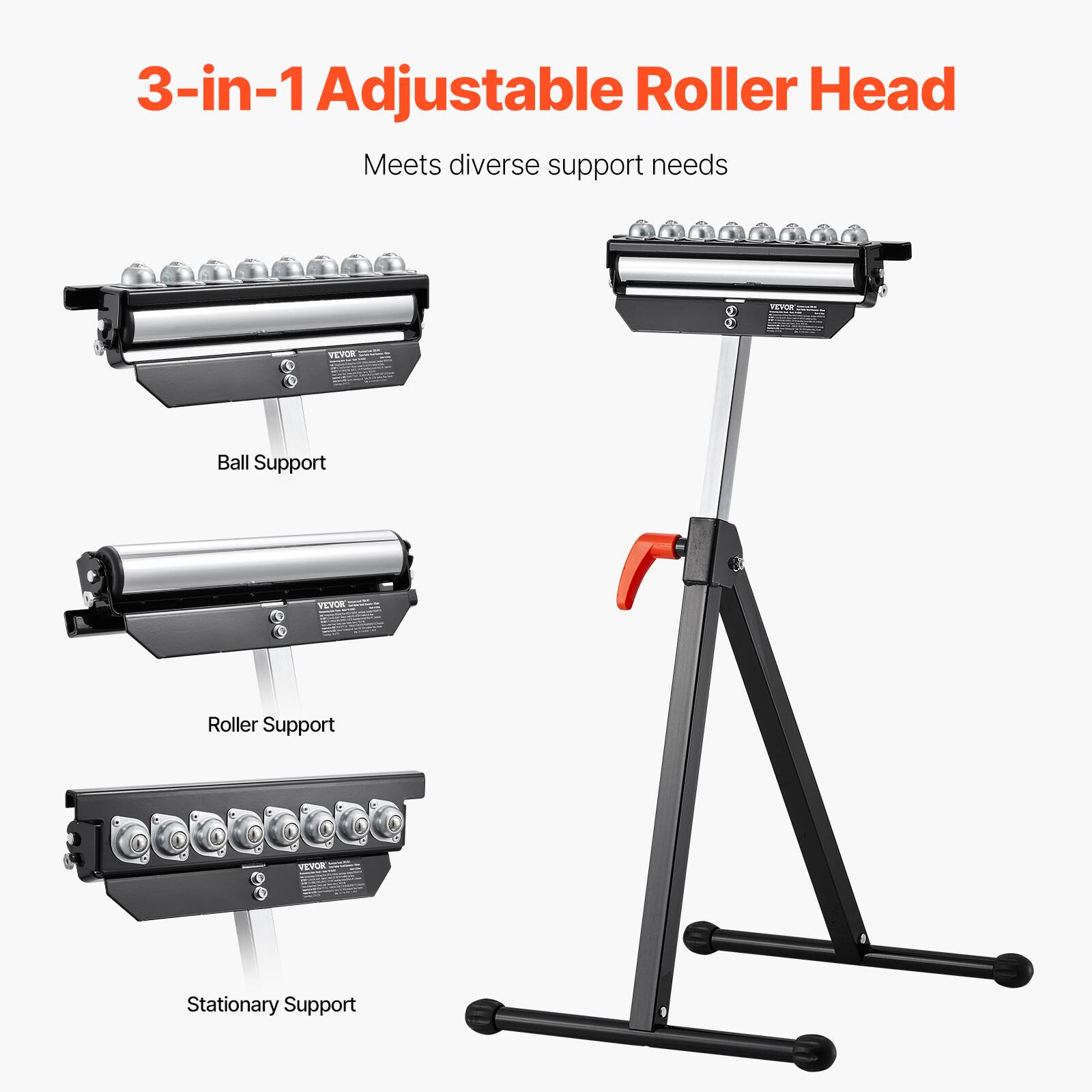 3-in-1 Adjustable Roller Head  
Meets diverse support needs  
Ball Support  
Roller Support  
Stationary Support