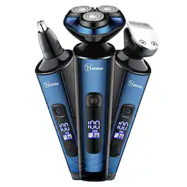 HATTEKER - 3-in-1 Rotary Electric Shaver, IPX7 Waterproof Cordless Razor with Beard Trimmer & Nose Ear Trimmer - Blue